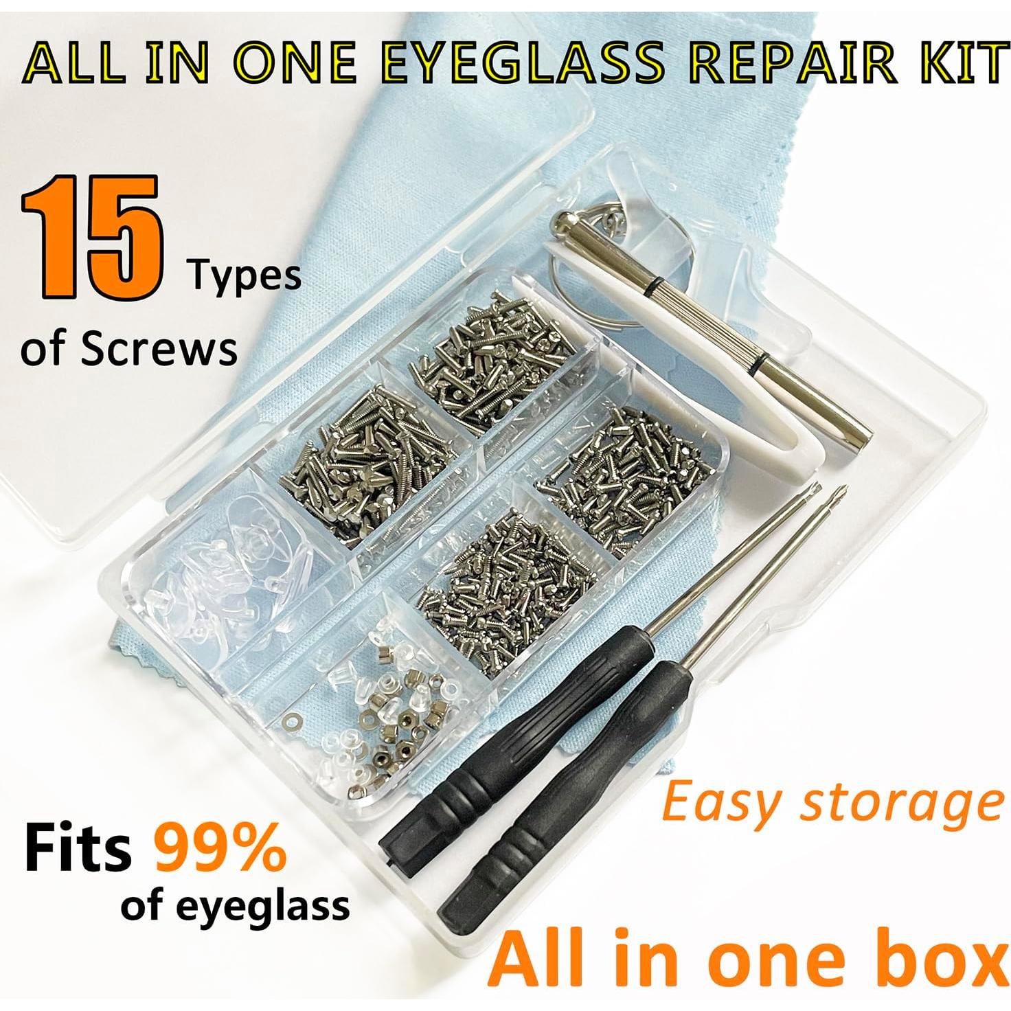 Kit de Reparación de Gafas PTSLKHN con 15 Tornillos y Herramientas