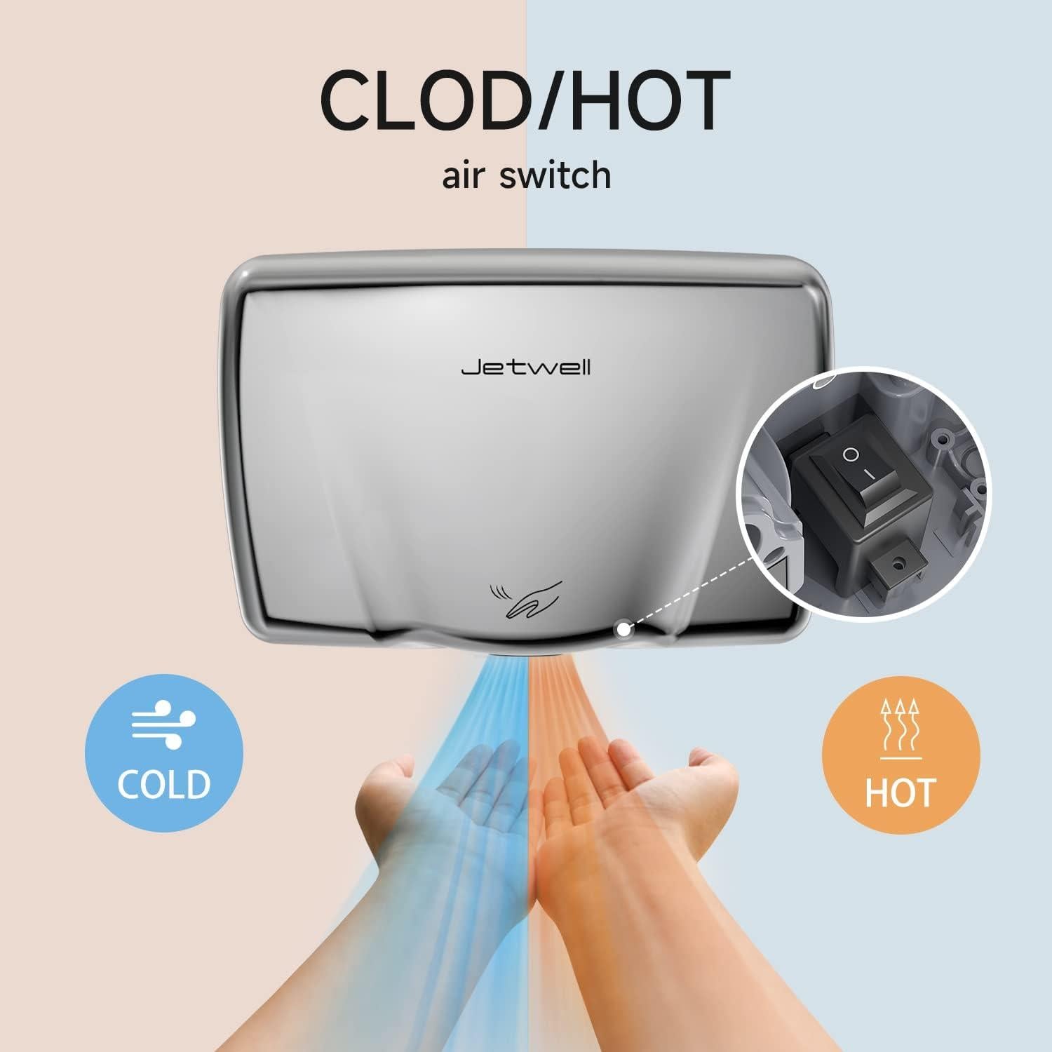 Secador de Manos Compacto JETWELL JW2803 Acero Inoxidable 2P