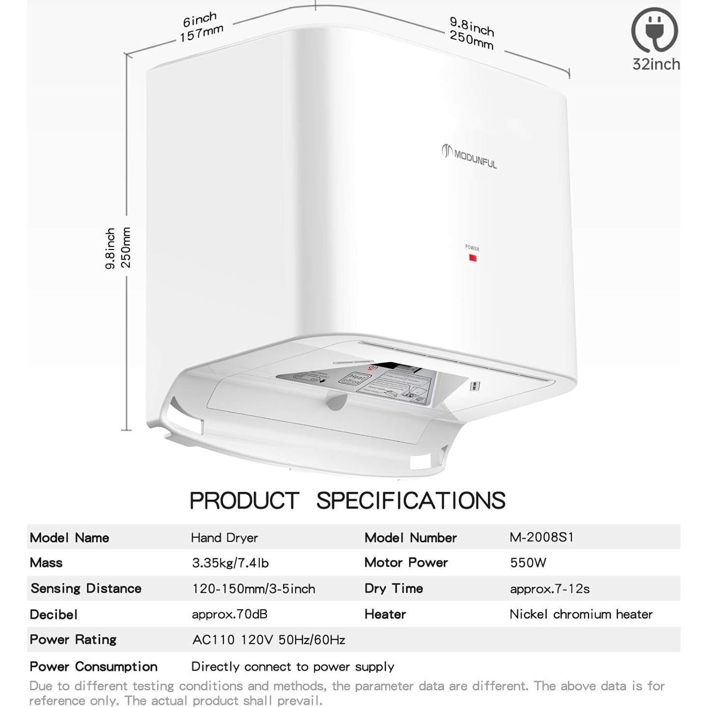 Secador de Manos Automático Modunful M-2008S1-W 1200W