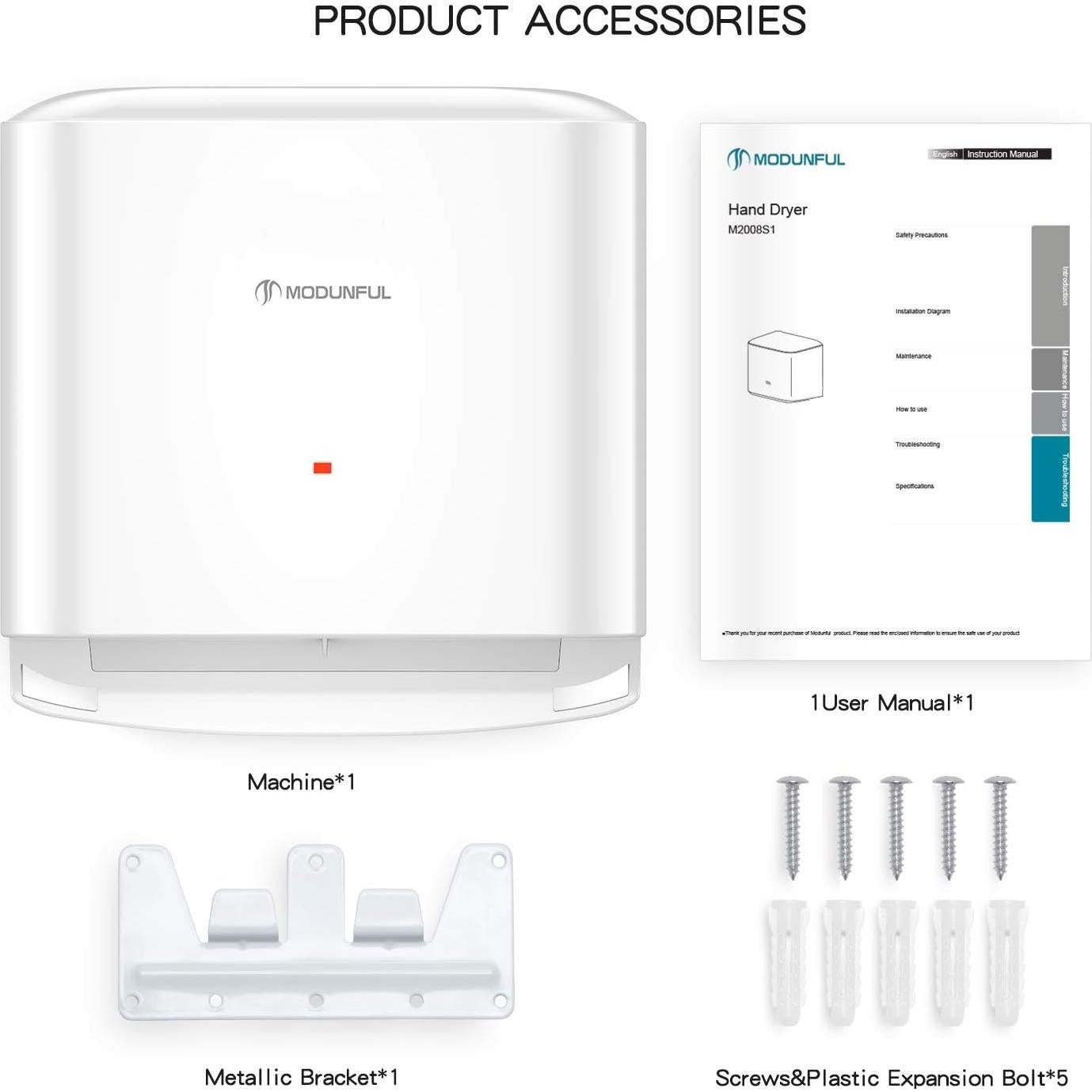 Secador de Manos Automático Modunful M-2008S1-W 1200W