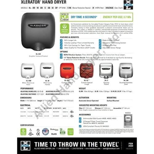 XLERATOR HAND DRYERS, XL-GR-208-277, Graphite, 208-277V