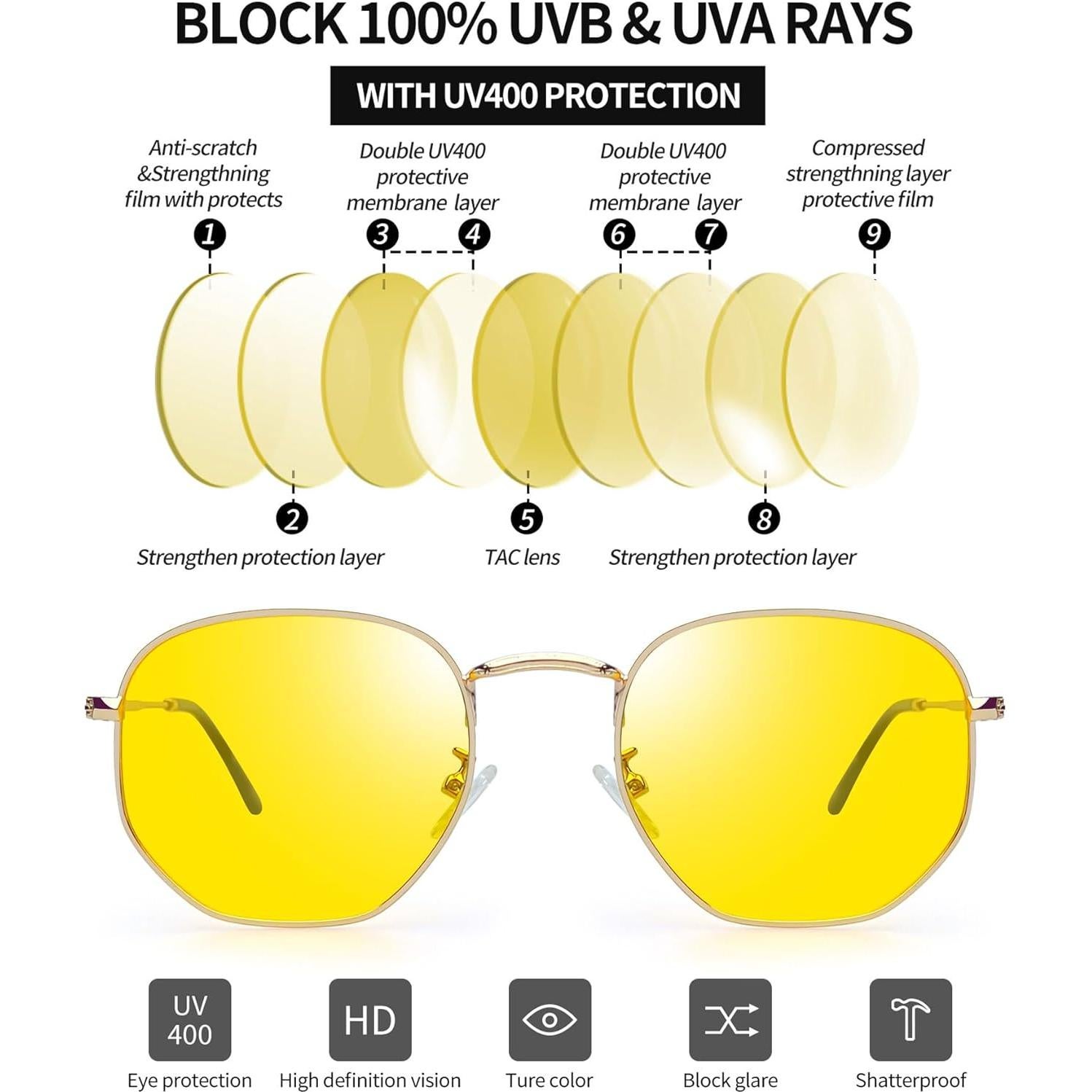 Gafas de sol Joopin E3447 doradas con lentes amarillas UV400