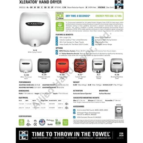 Secador de Manos XLERATOR Epoxi Blanco 110-120V Control Ajustable