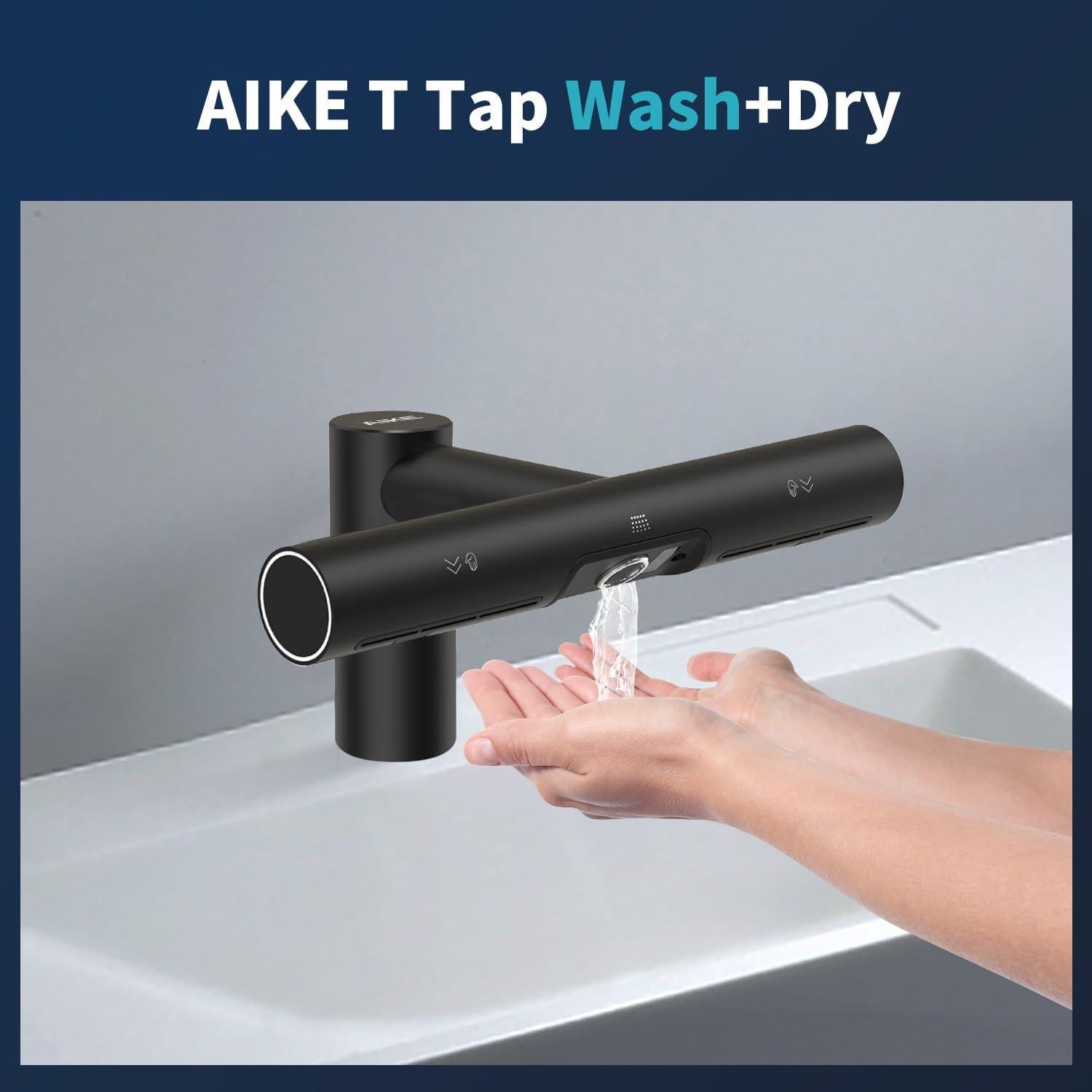 AIKE Air Tap Wash+Dry High Speed Hand Dryer Model AK7120, 110-120V Black