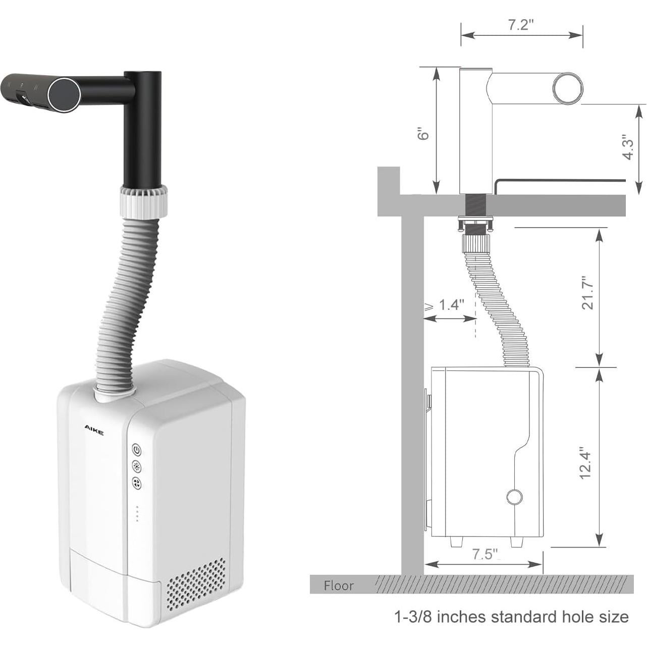 AIKE Air Tap Wash+Dry High Speed Hand Dryer Model AK7120, 110-120V Black
