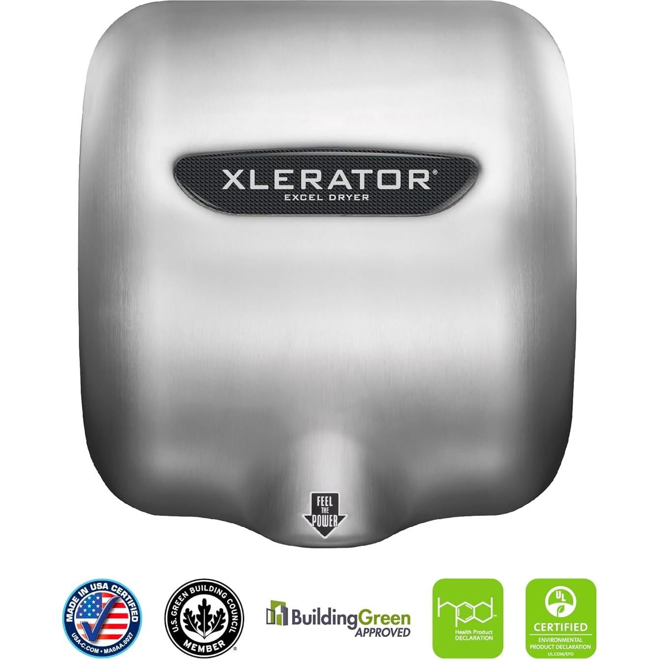 XLERATOR XL-SBX Automatic High Speed Hand Dryer with Brushed Stainless Steel Cover and 1.1 Noise Reduction Nozzle, 5.5 A, 277 V