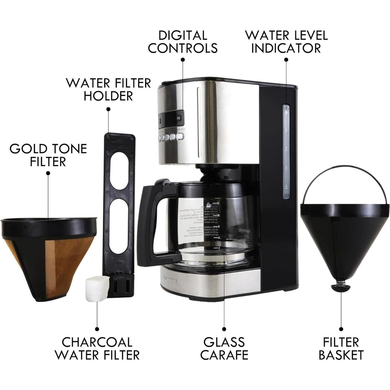 Cafetera de Goteo Kenmore 12 Tazas Programable Negra