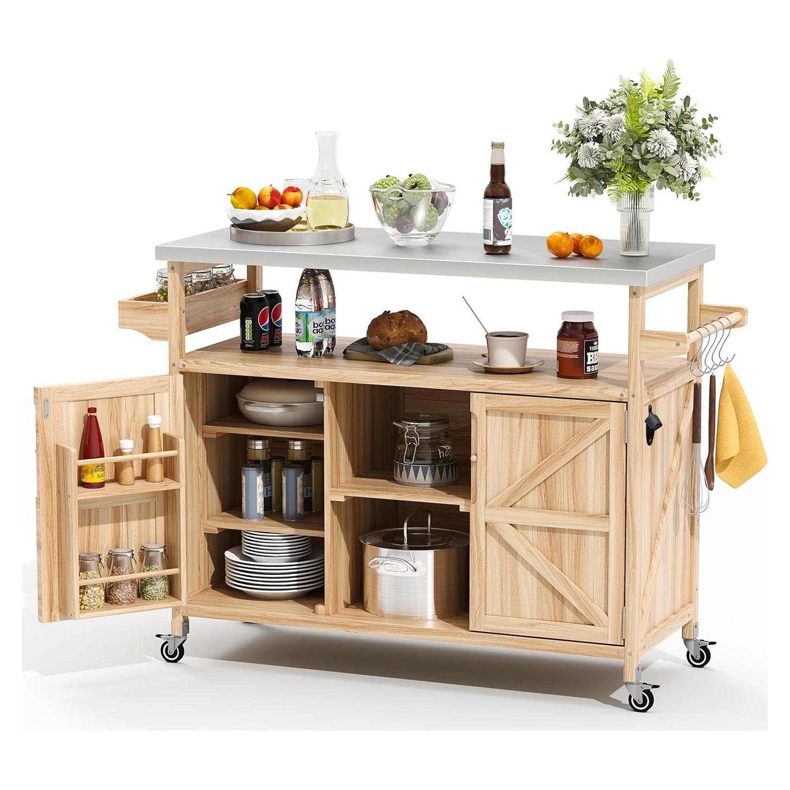 Carrito de Parrilla Zevemomo Madera Clara con Almacenamiento