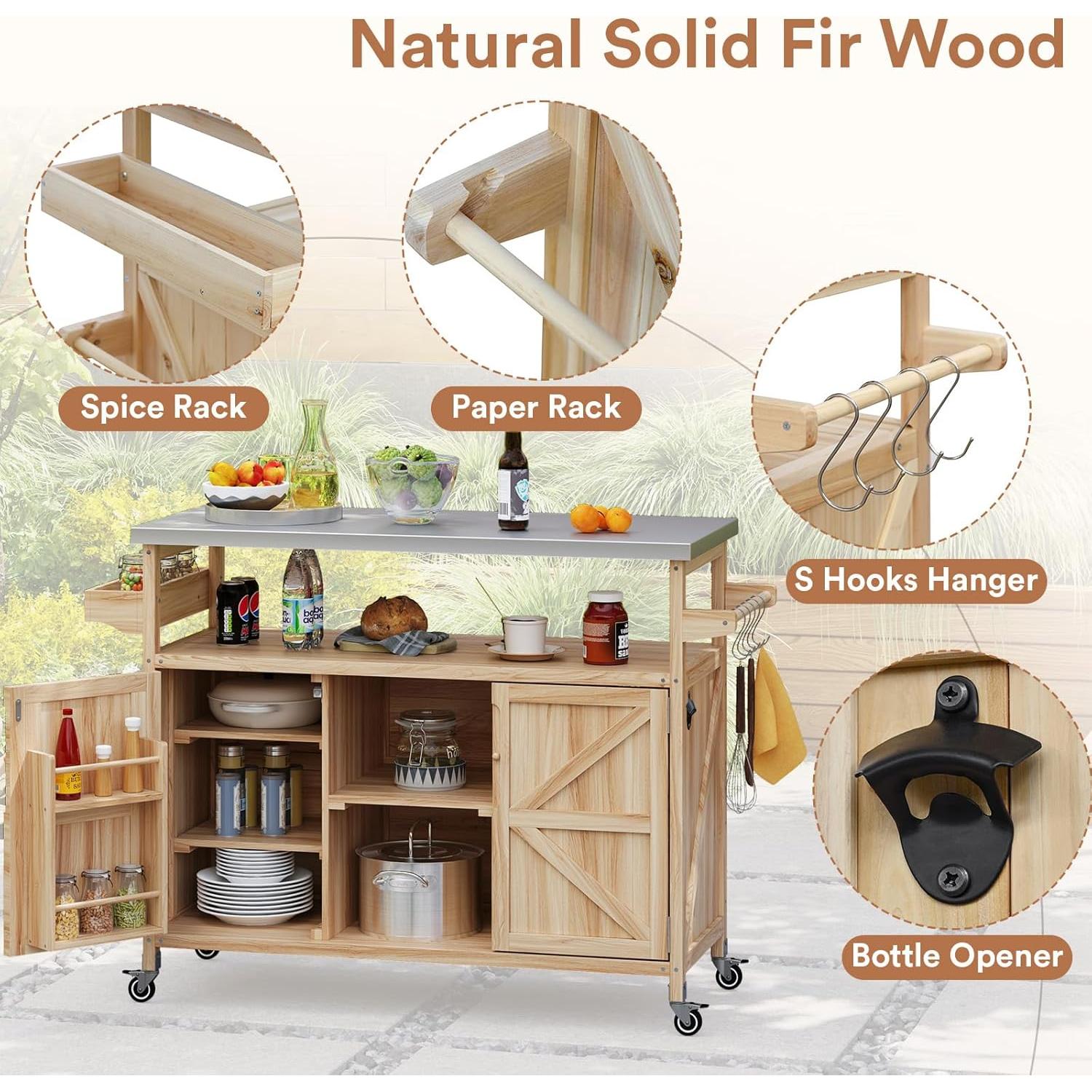 Carrito de Parrilla Zevemomo Madera Clara con Almacenamiento