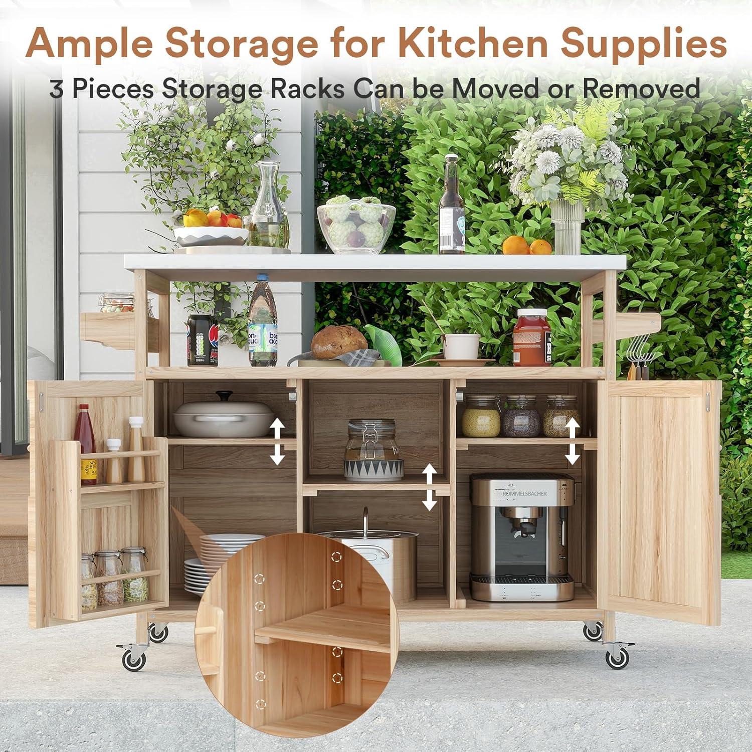 Carrito de Parrilla Zevemomo Madera Clara con Almacenamiento