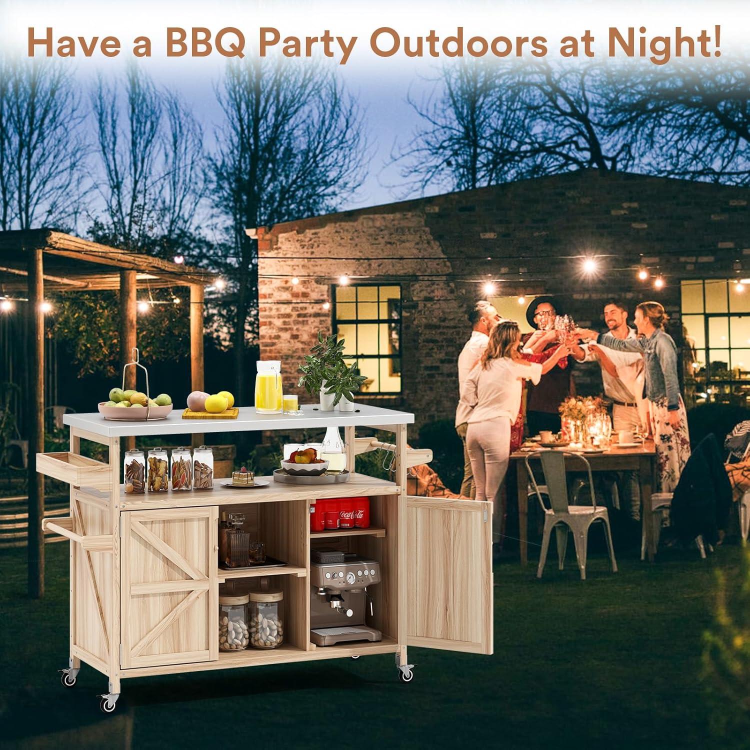 Carrito de Parrilla Zevemomo Madera Clara con Almacenamiento