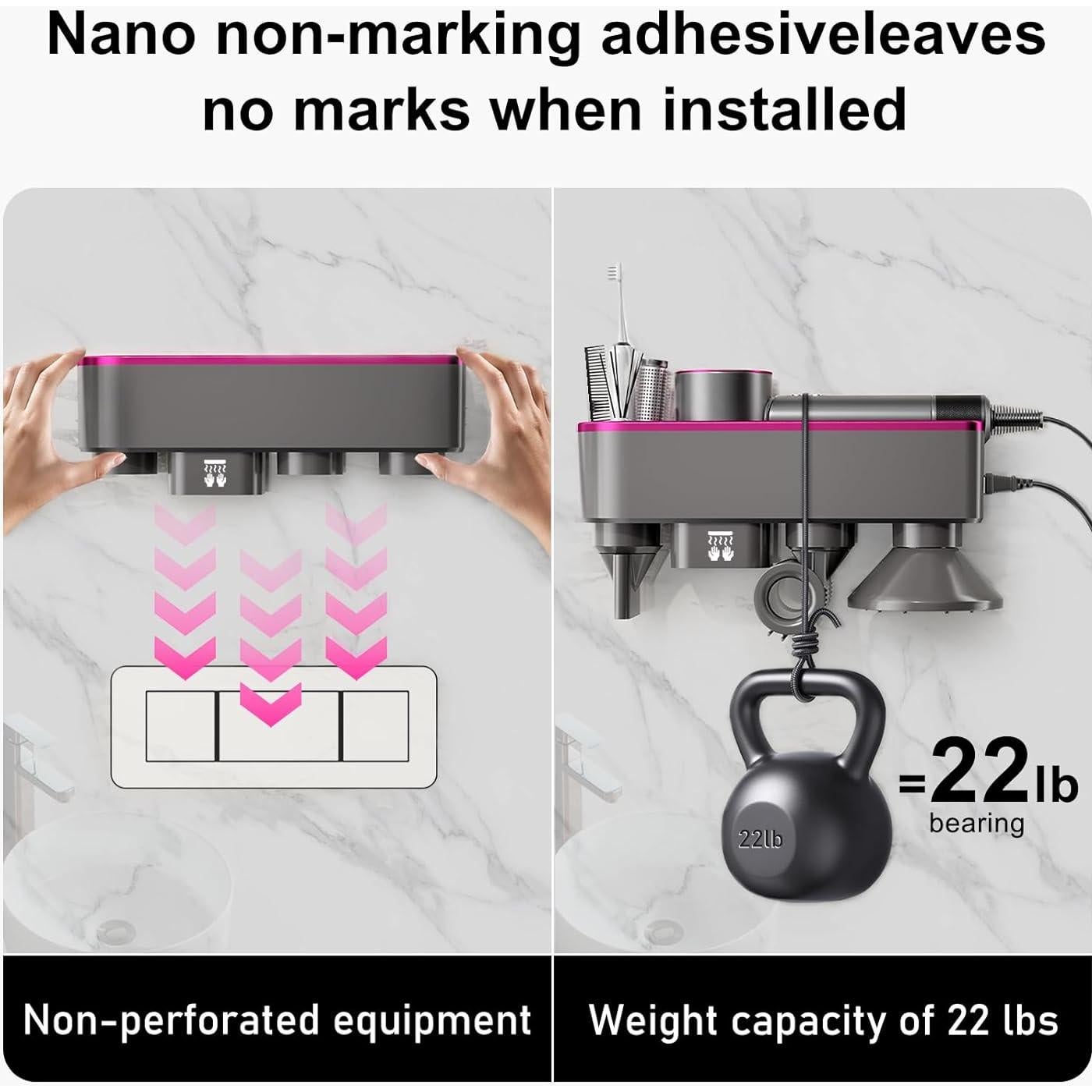 Soporte para Secador de Pelo NUERPO sin Perforar - Violeta