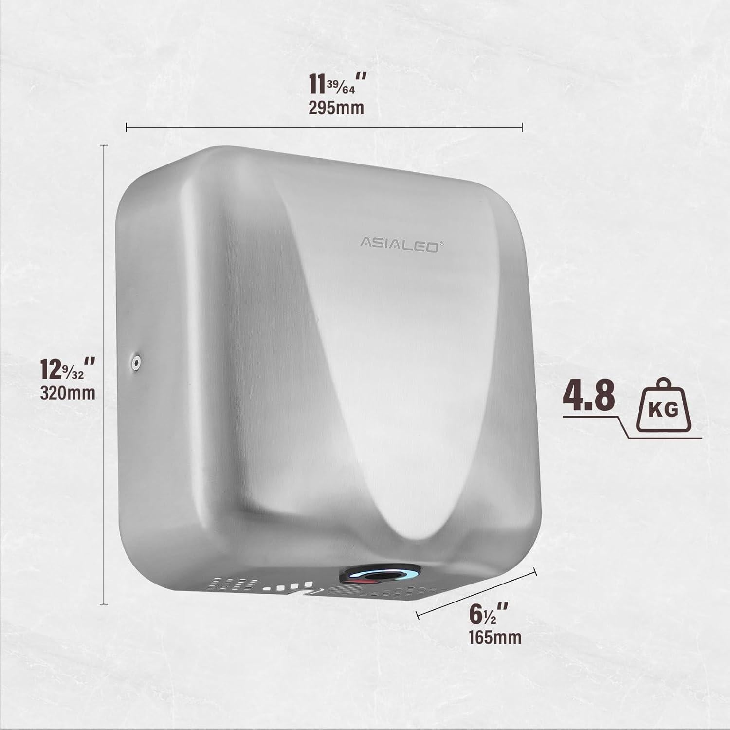 Commercial Hand Dryer,Automatic Electric 1800W High Speed Smart Warm Wind Brushed Stainless Steel Cover Speed/Volume Control HEPA Filter UL Listed Heavy Duty Wall Mount