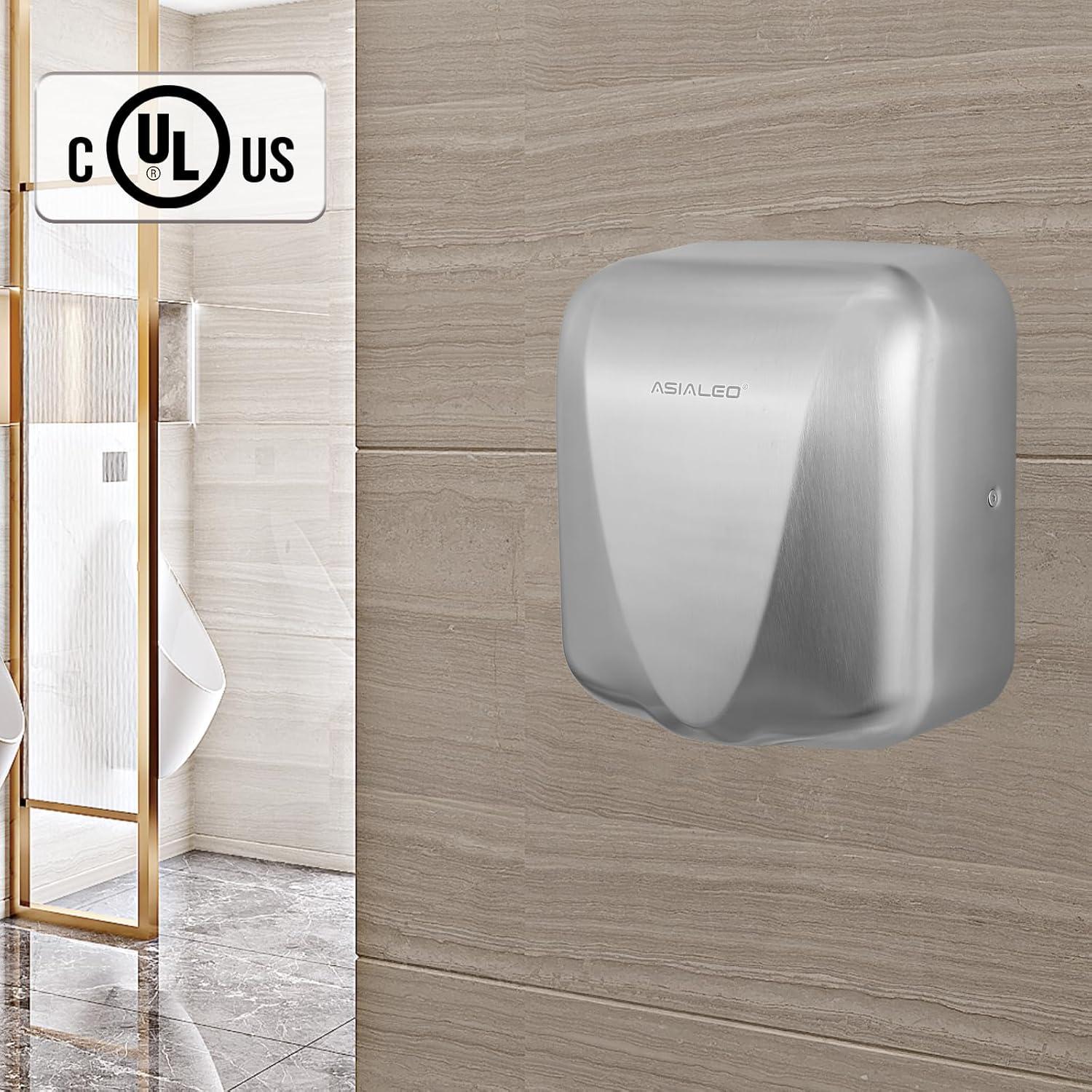 Commercial Hand Dryer,Automatic Electric 1800W High Speed Smart Warm Wind Brushed Stainless Steel Cover Speed/Volume Control HEPA Filter UL Listed Heavy Duty Wall Mount
