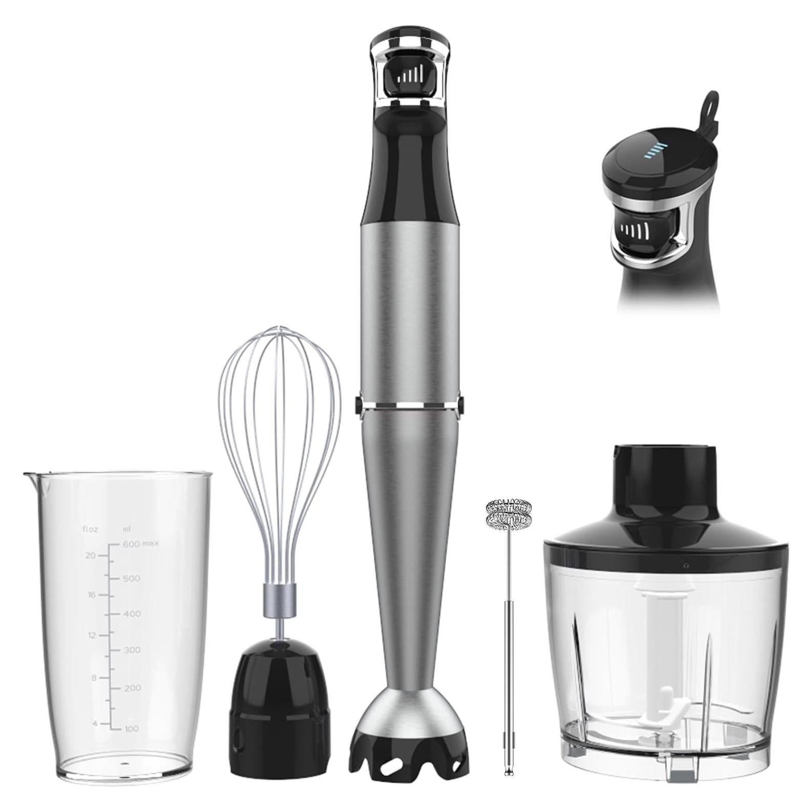 Immersion Blender Handheld Corded Hand Blenders Set 1100W, Trigger Variable Speed 5 in 1 Stick Emulsifier with Chopper, Whisk and Frother for Soup, Baby Food and Smoothies