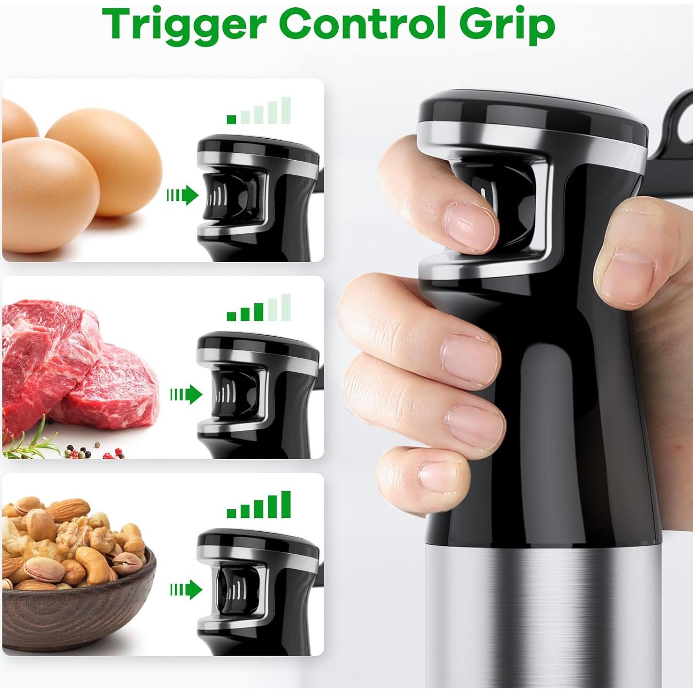 Immersion Blender Handheld Corded Hand Blenders Set 1100W, Trigger Variable Speed 5 in 1 Stick Emulsifier with Chopper, Whisk and Frother for Soup, Baby Food and Smoothies