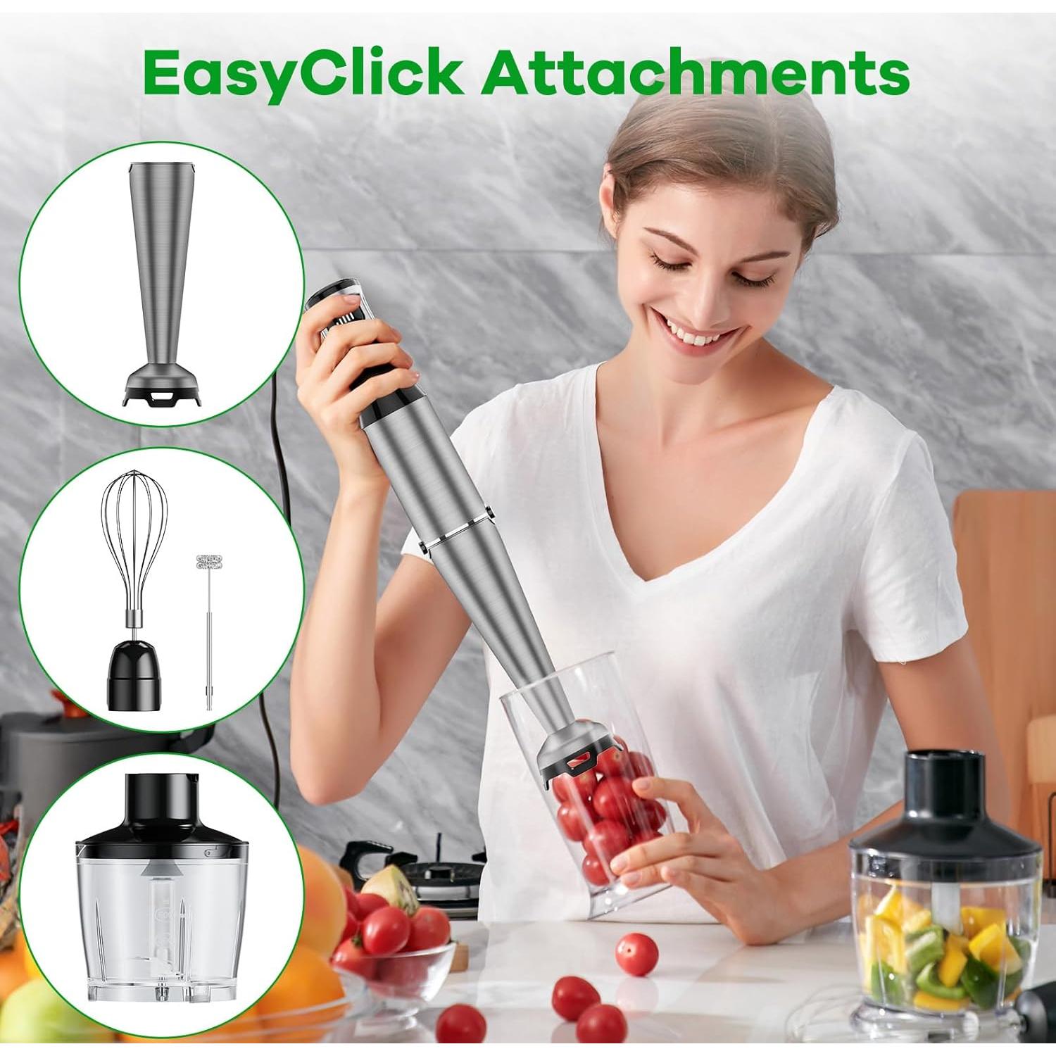 Immersion Blender Handheld Corded Hand Blenders Set 1100W, Trigger Variable Speed 5 in 1 Stick Emulsifier with Chopper, Whisk and Frother for Soup, Baby Food and Smoothies