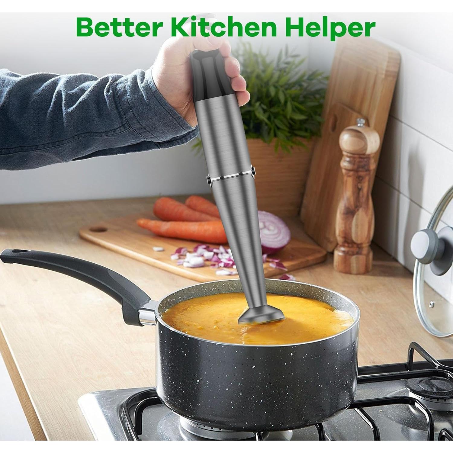 Immersion Blender Handheld Corded Hand Blenders Set 1100W, Trigger Variable Speed 5 in 1 Stick Emulsifier with Chopper, Whisk and Frother for Soup, Baby Food and Smoothies