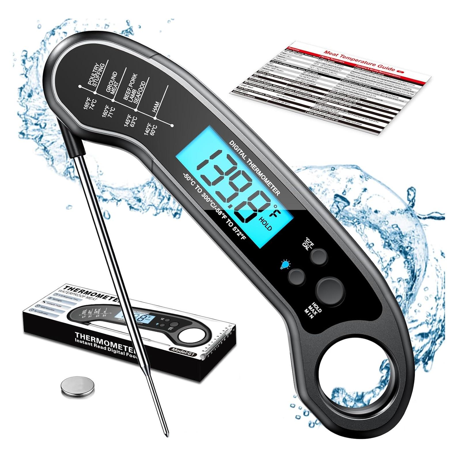 Termómetro Digital de Carne ROUUO, Lectura Instantánea, Impermeable