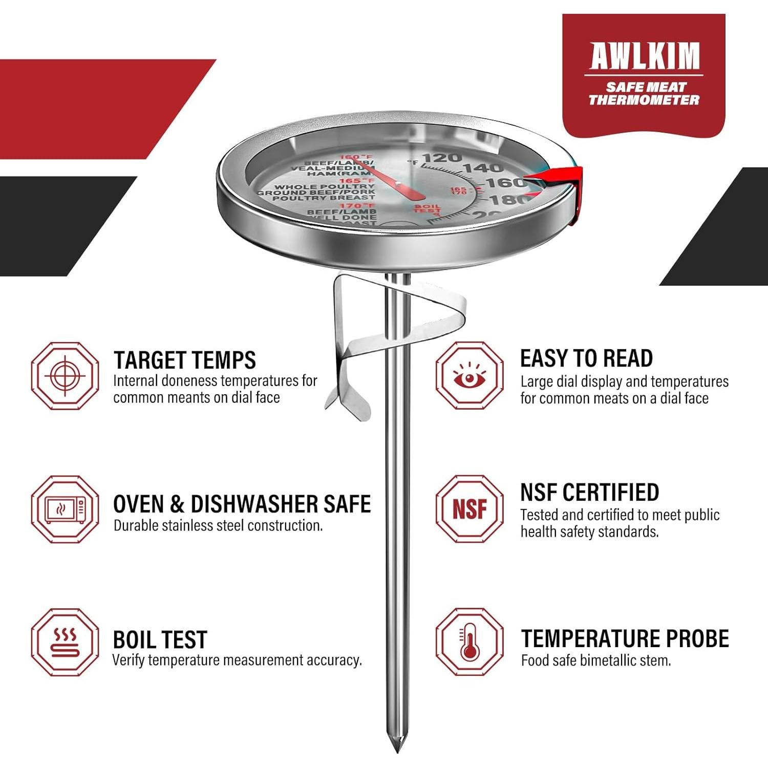 Paquete de 2 termómetros de carne acero inoxidable 2.5"