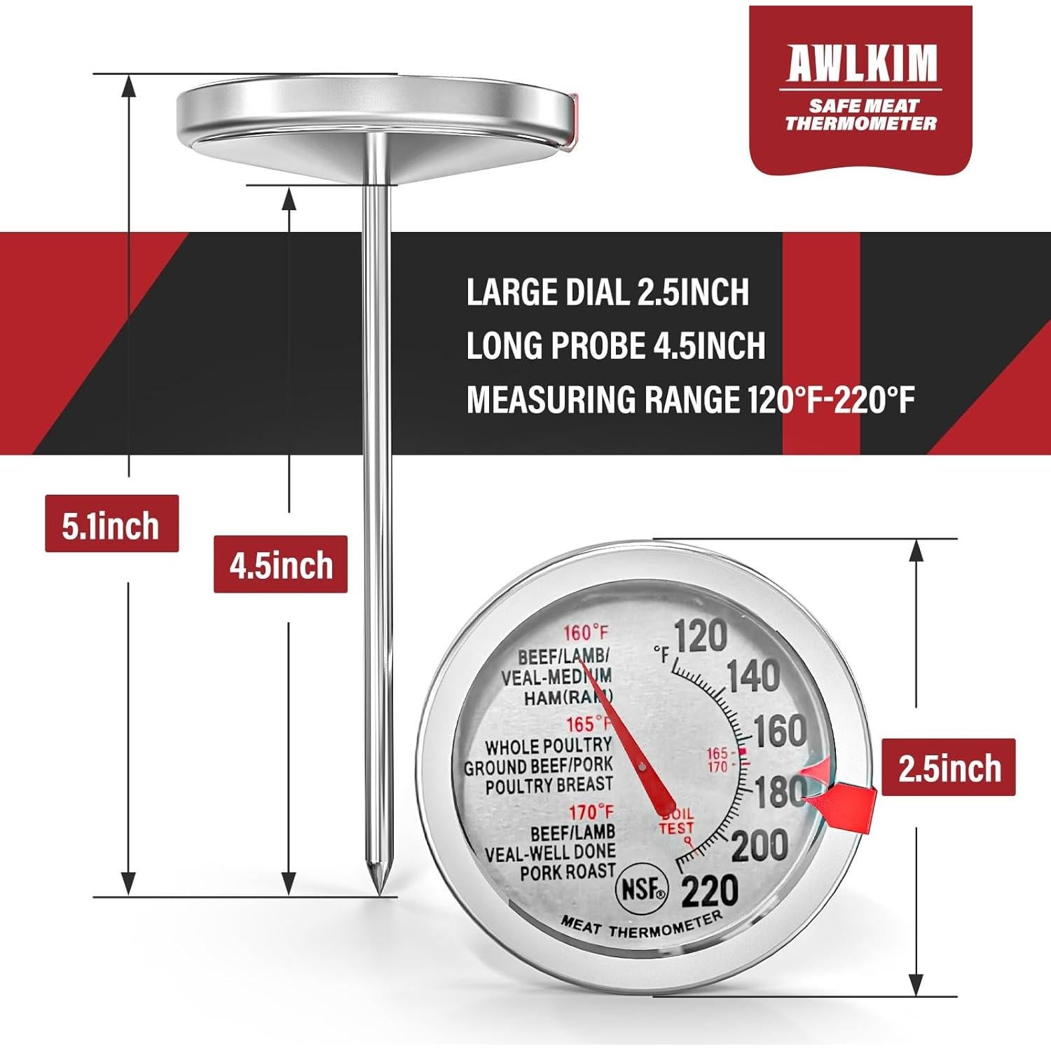 Paquete de 2 termómetros de carne acero inoxidable 2.5"