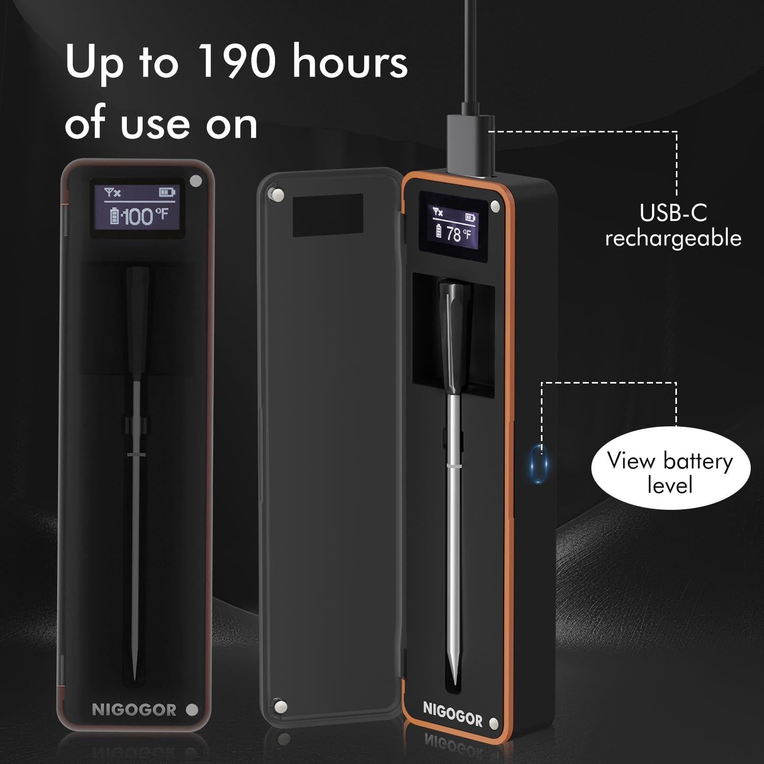 Termómetro de Carne Inalámbrico NIGOGOR FM - Bluetooth, 132m