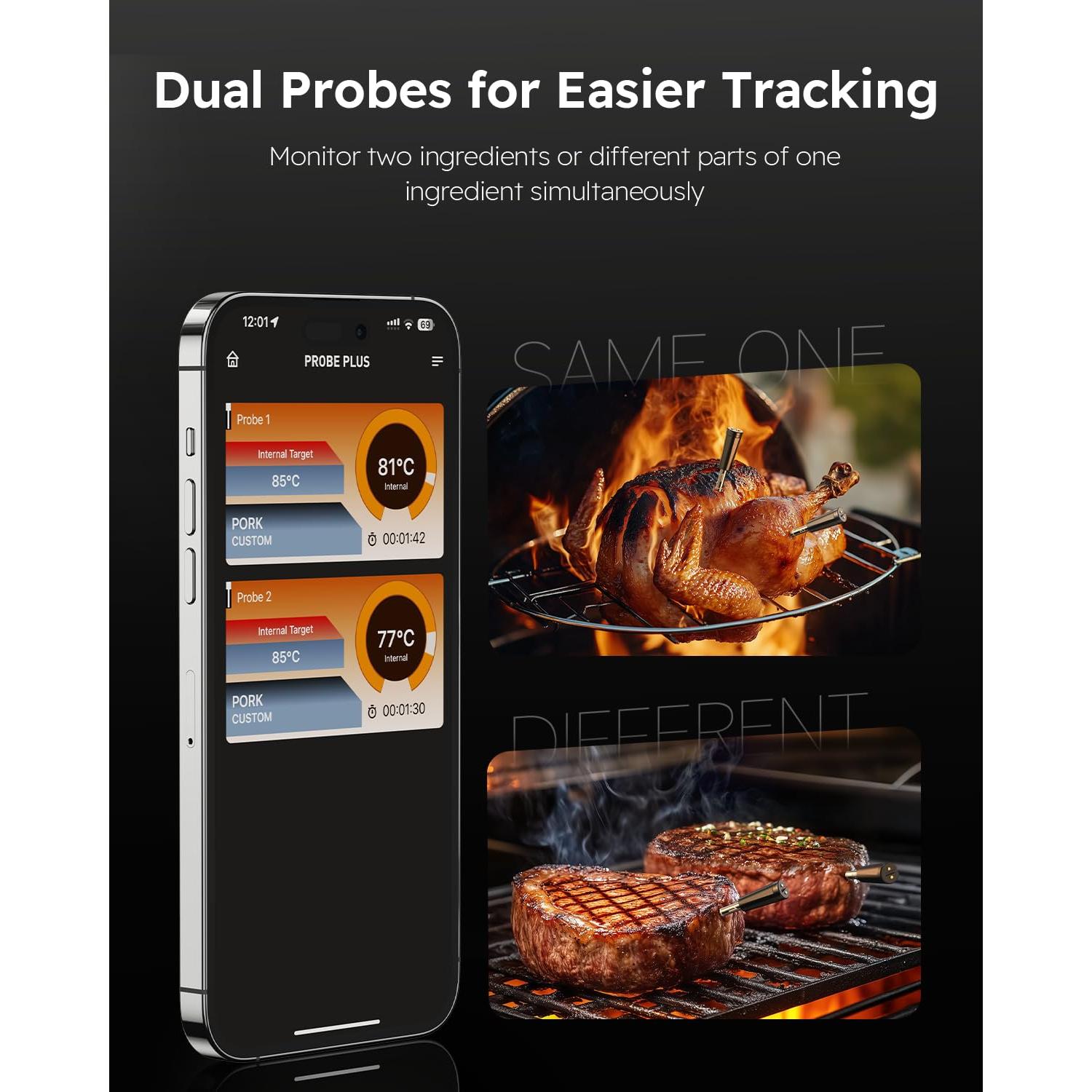 Termómetro Digital Inalámbrico AYMDKI FM2205 con App, 2 Sondas, IP67