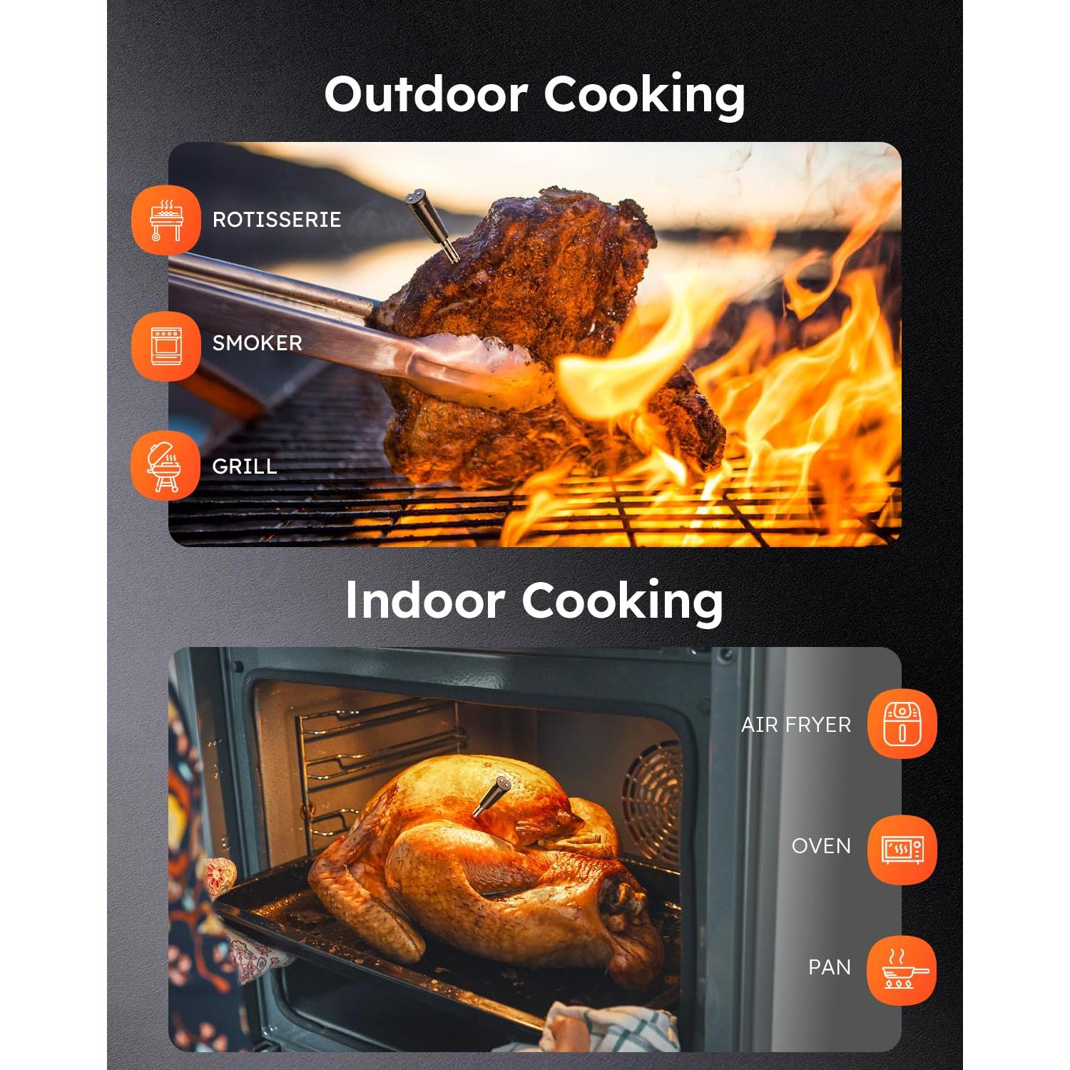 Termómetro Digital Inalámbrico AYMDKI FM2205 con App, 2 Sondas, IP67