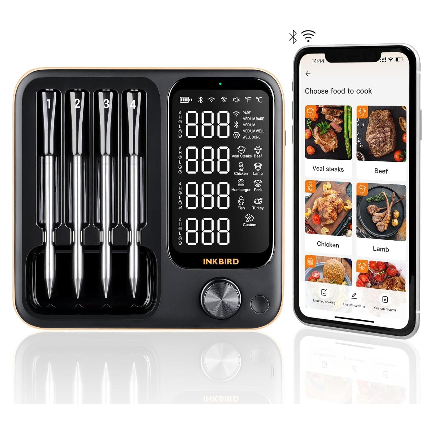 Termómetro de Carne Inalámbrico Inkbird IB-0960-BI-BPUS con 4 Probes