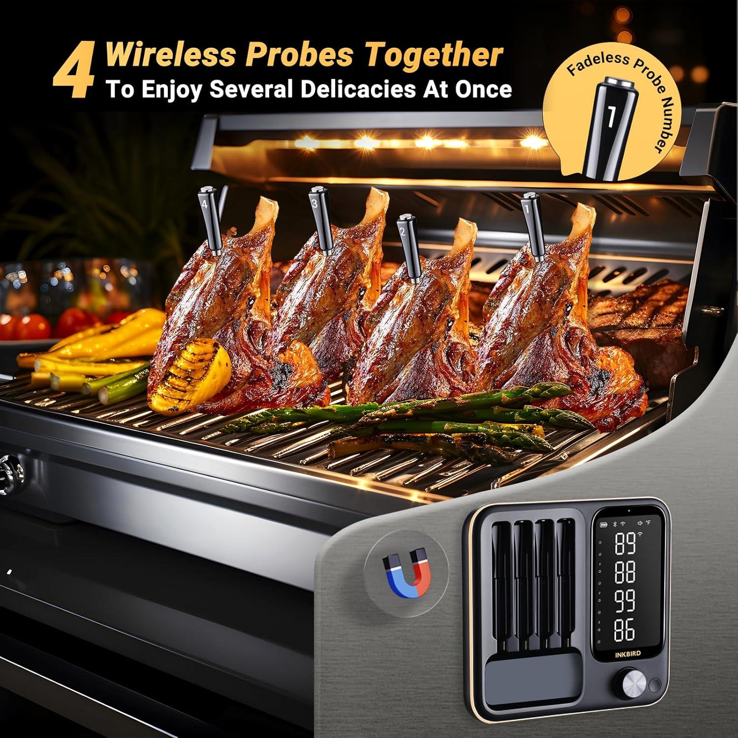 Termómetro de Carne Inalámbrico Inkbird IB-0960-BI-BPUS con 4 Probes