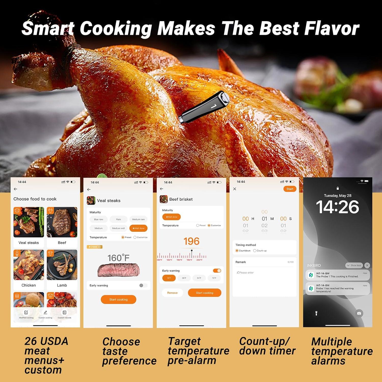 Termómetro de Carne Inalámbrico Inkbird IB-0960-BI-BPUS con 4 Probes