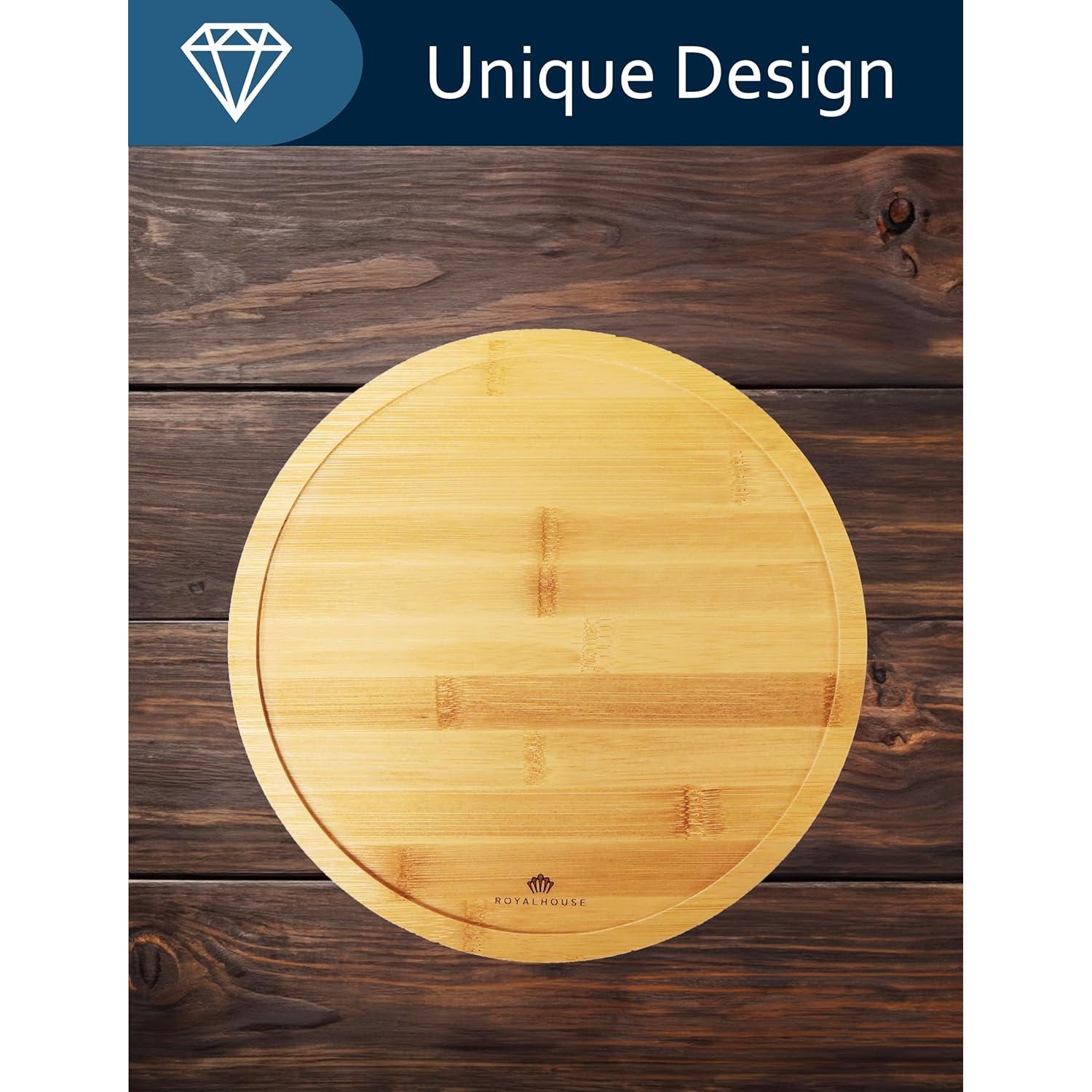 Tablero de Queso Redondo de Bambú RoyalHouse con 4 Cuchillos