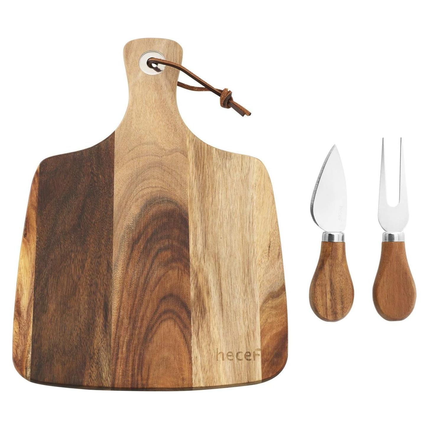 Juego de Tabla de Queso Hecef de Acacia 30.5x22.1cm con Cuchillo y Tenedor