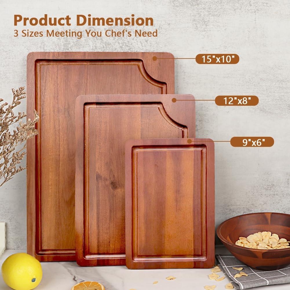Juego de 3 Tableros de Corte de Madera AIDEA - Acacia con Canal Profundo