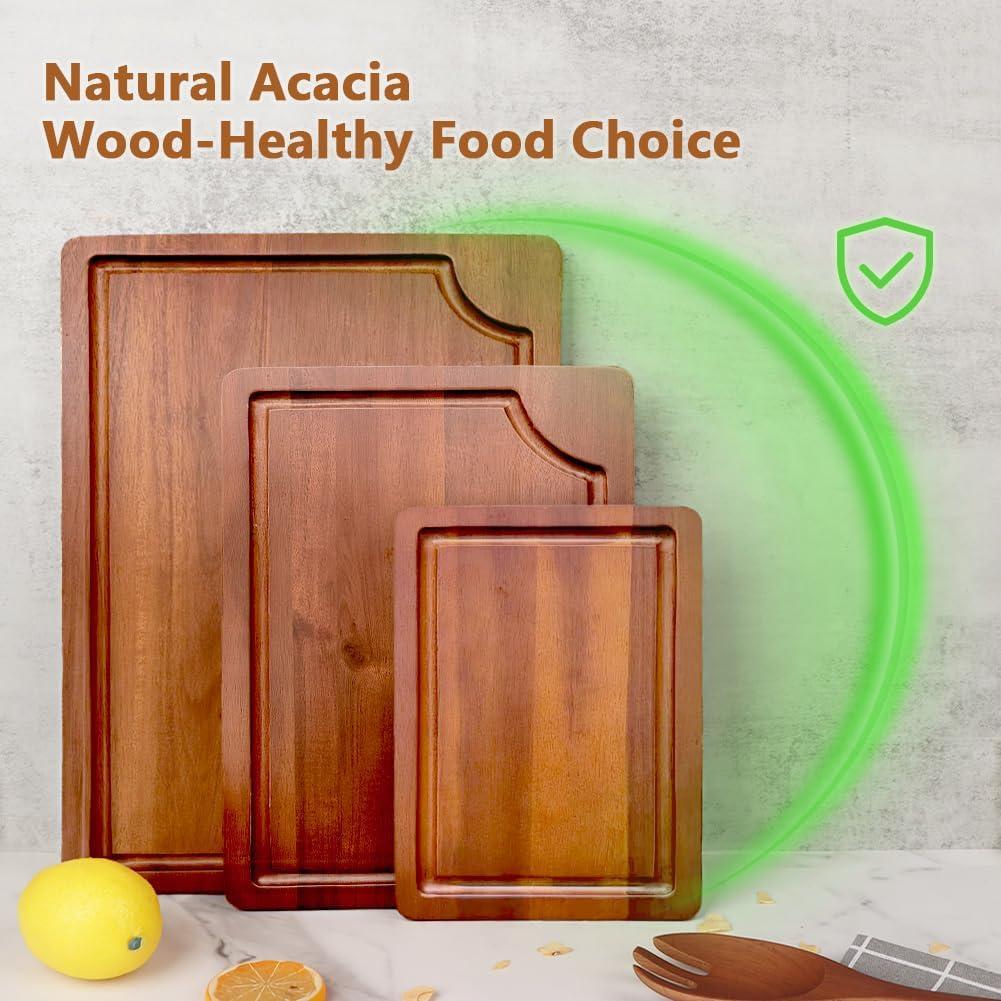 Juego de 3 Tableros de Corte de Madera AIDEA - Acacia con Canal Profundo