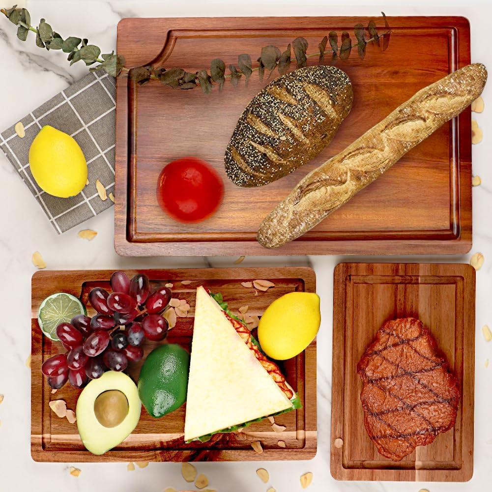 Juego de 3 Tableros de Corte de Madera AIDEA - Acacia con Canal Profundo