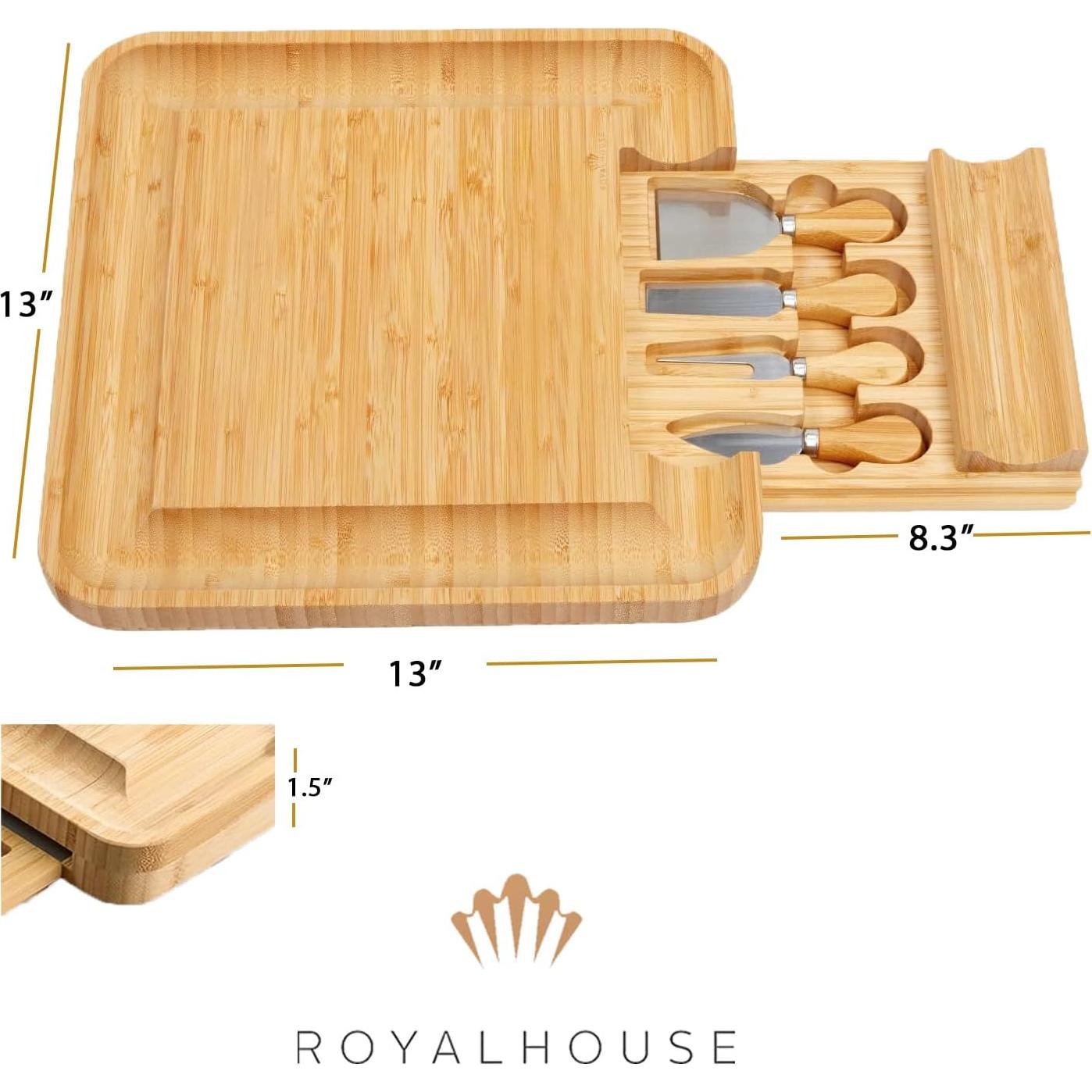 Tablero de Queso RoyalHouse de Bambú con Cuchillos 34x33 cm