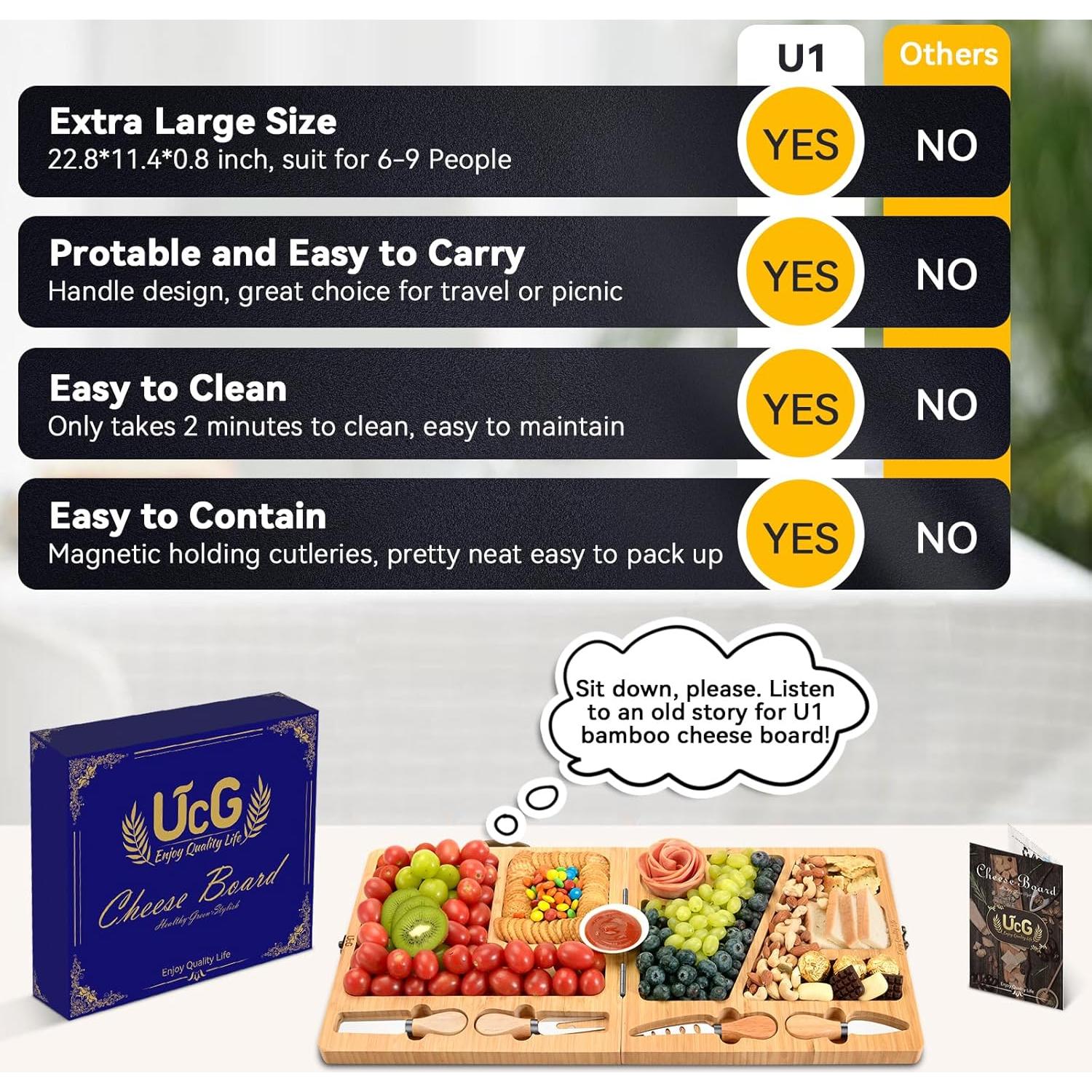 Tabla de Charcutería de Bambú Plegable UTCG 57.9x29 cm