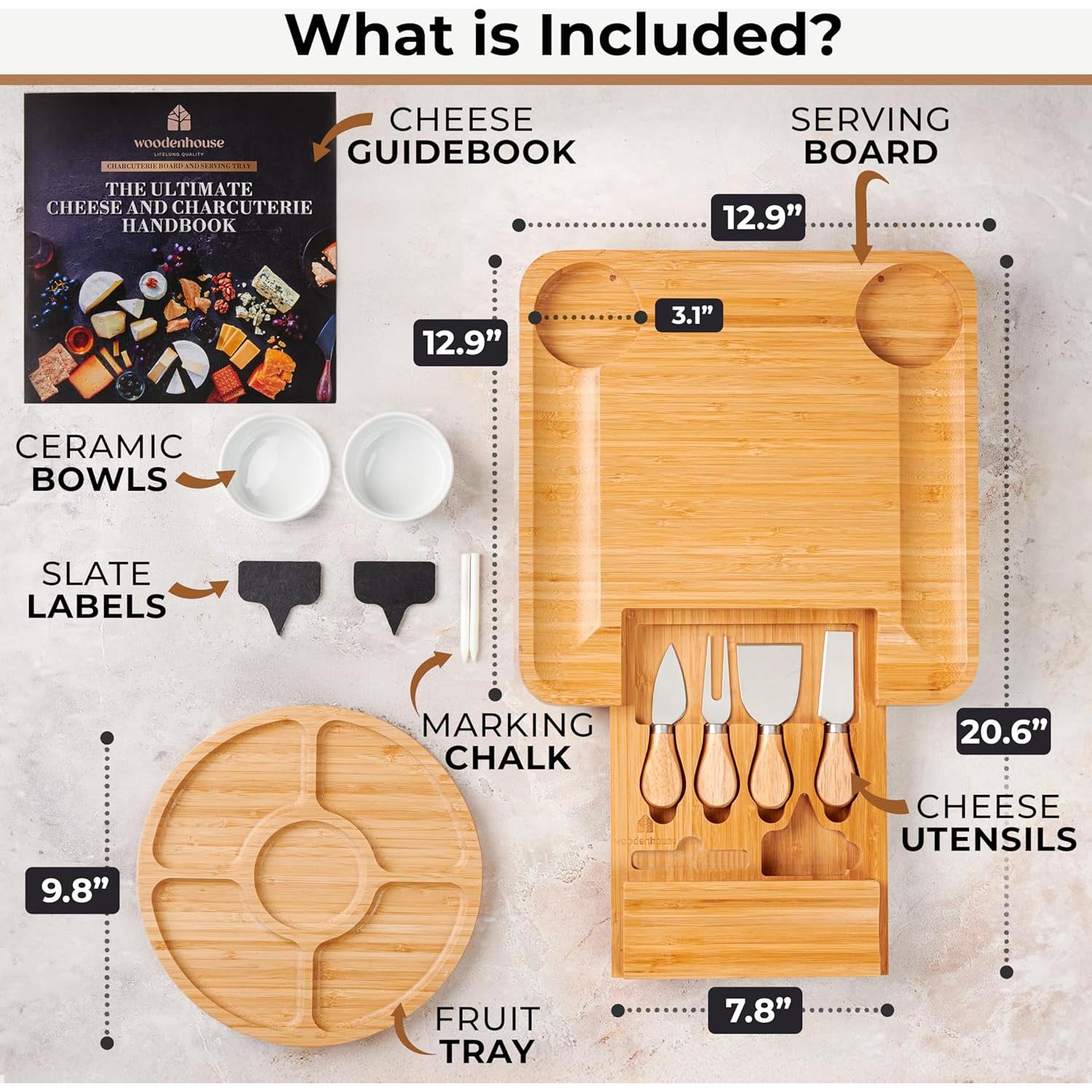Tabla de Charcutería Woodenhouse 33x33cm con Utensilios y Cuencos