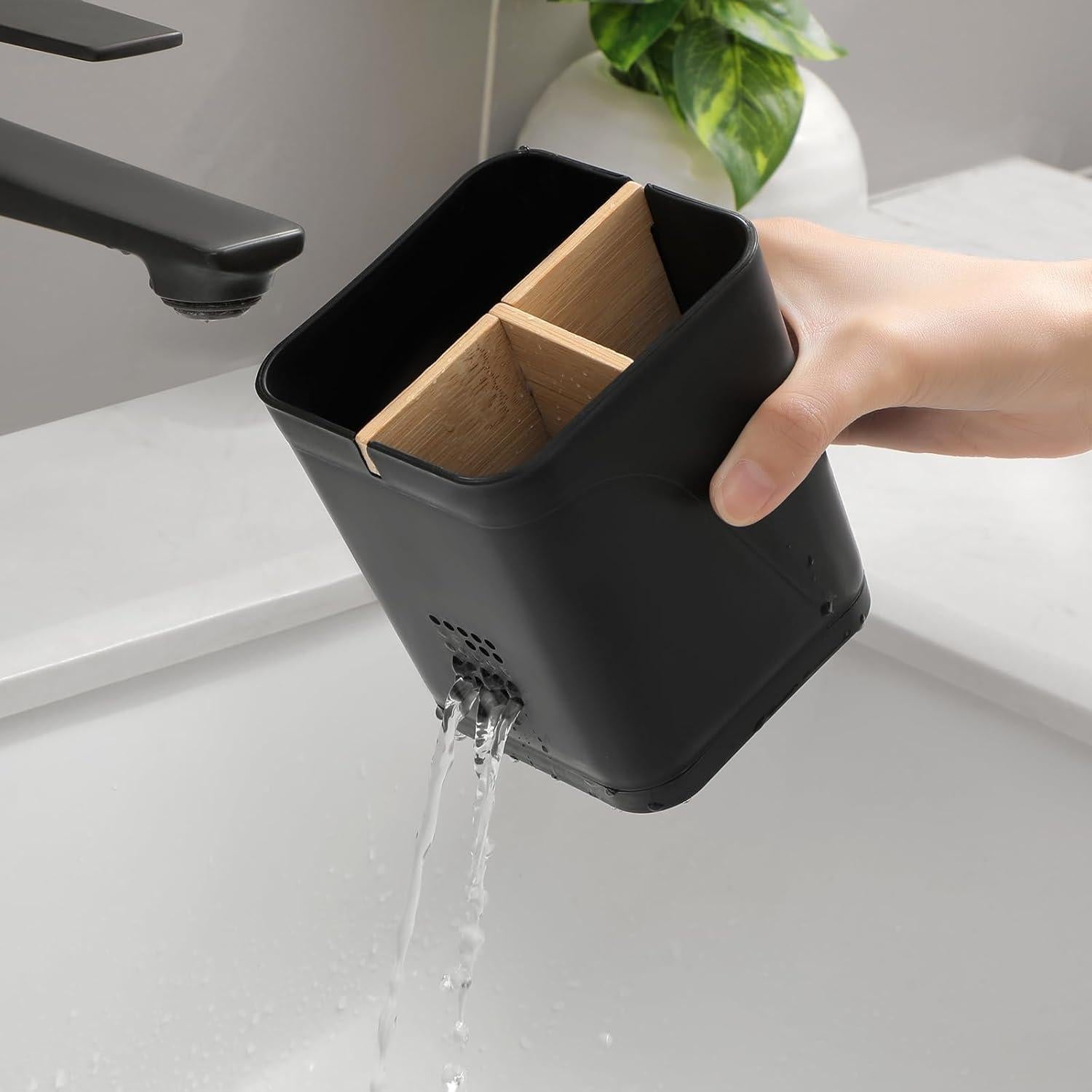 Soporte Organizador de Cepillos de Dientes Heagoale 3 Ranuras Negro