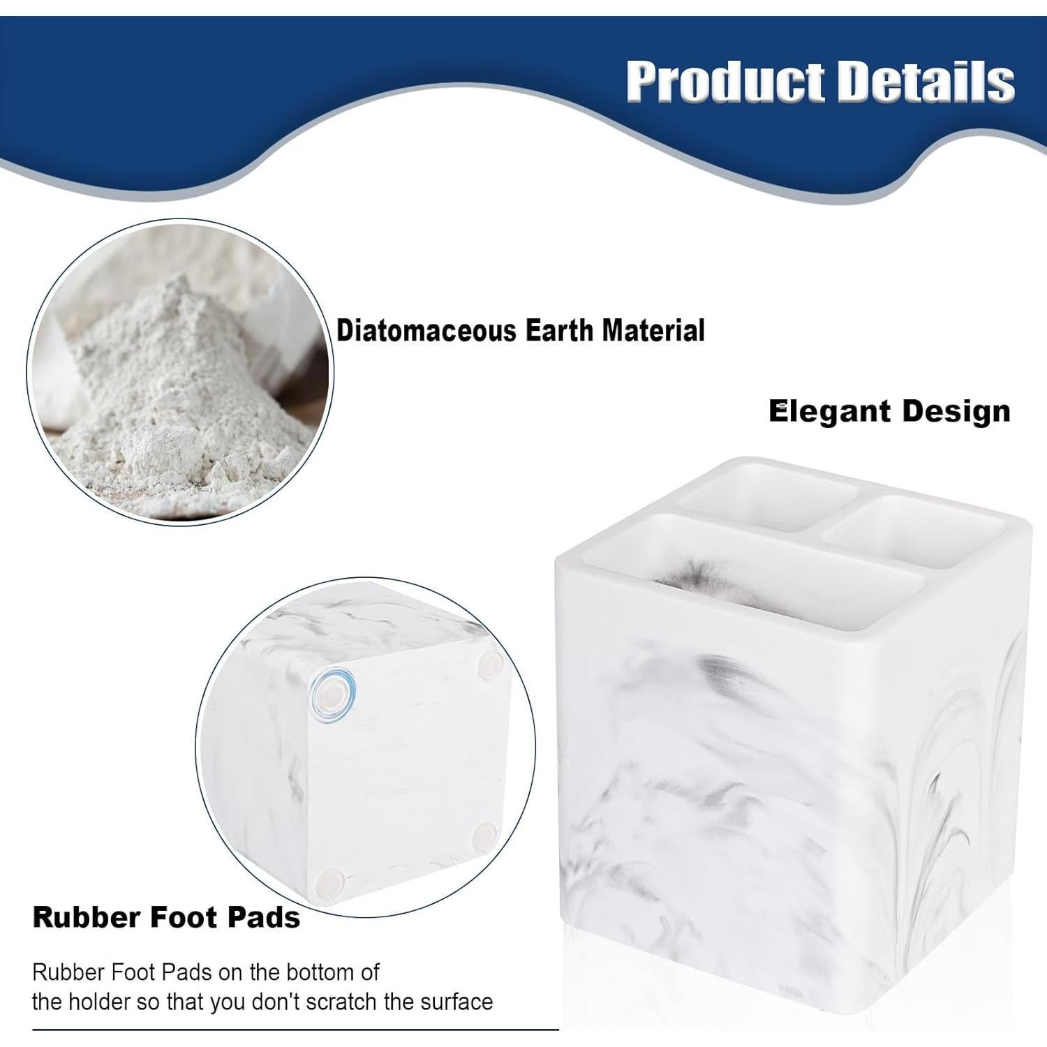 Soporte para Cepillos de Dientes Heagoale Mármol Blanco 3 Compartimentos