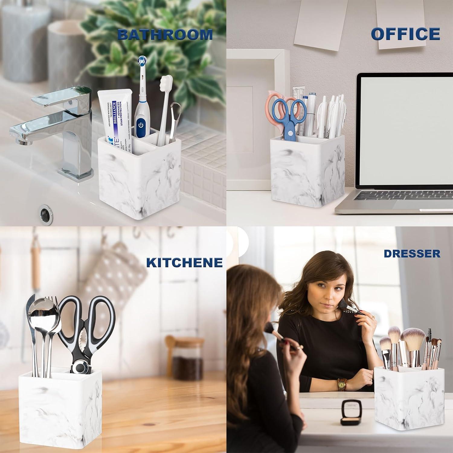 Soporte para Cepillos de Dientes Heagoale Mármol Blanco 3 Compartimentos