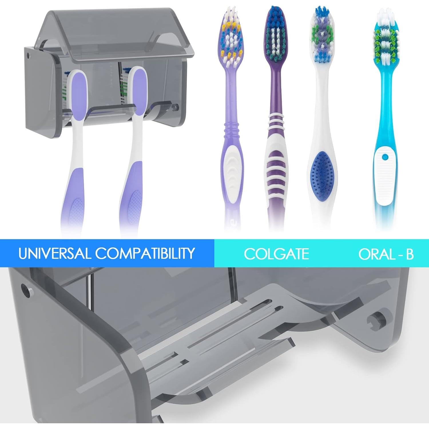 Soporte para Cepillos de Dientes LUEXBOX Gris 2 Compartimentos