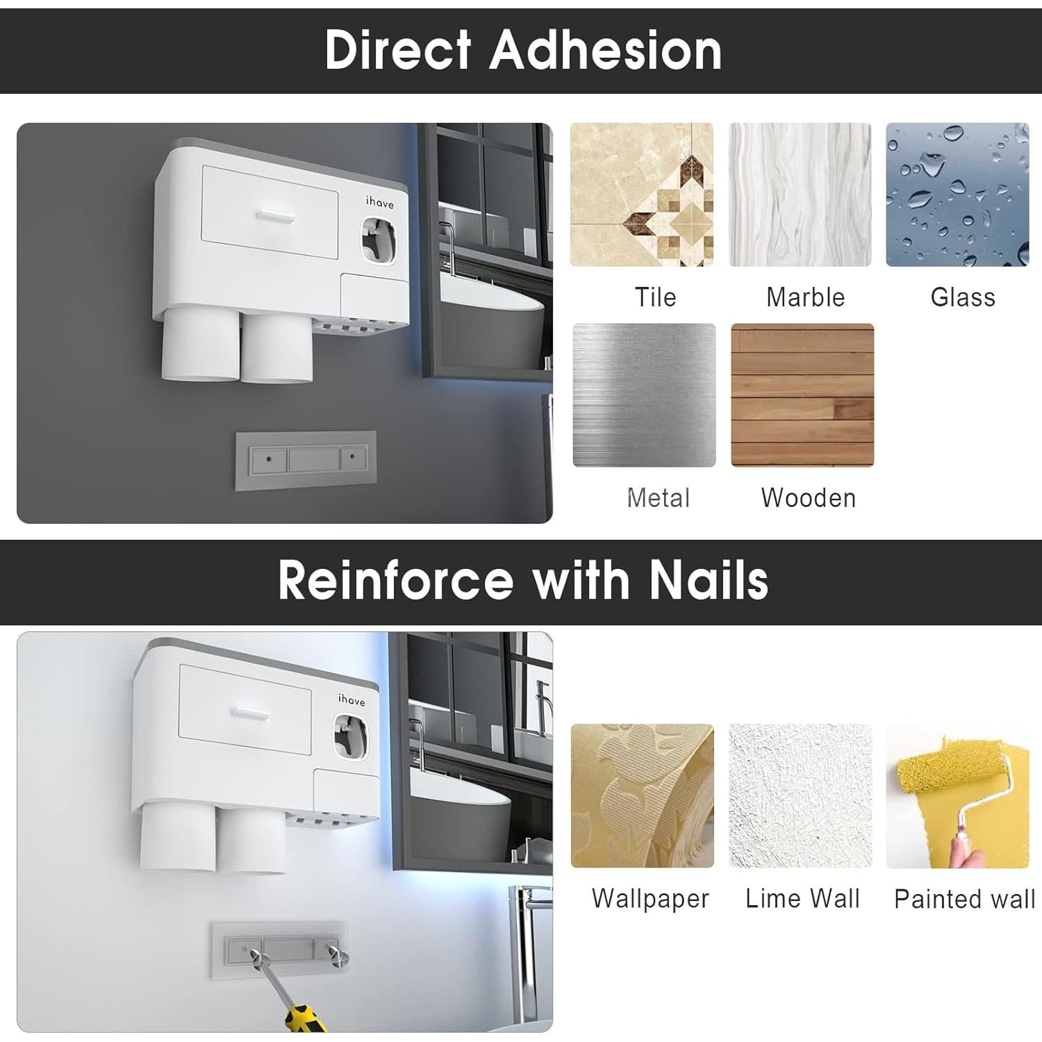 Soporte para Cepillos de Dientes iHave 2 Tazas Blanco