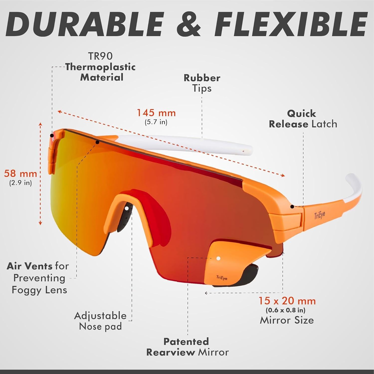 Gafas de Ciclismo TriEye Naranjas con Espejo Retrovisor UV-400