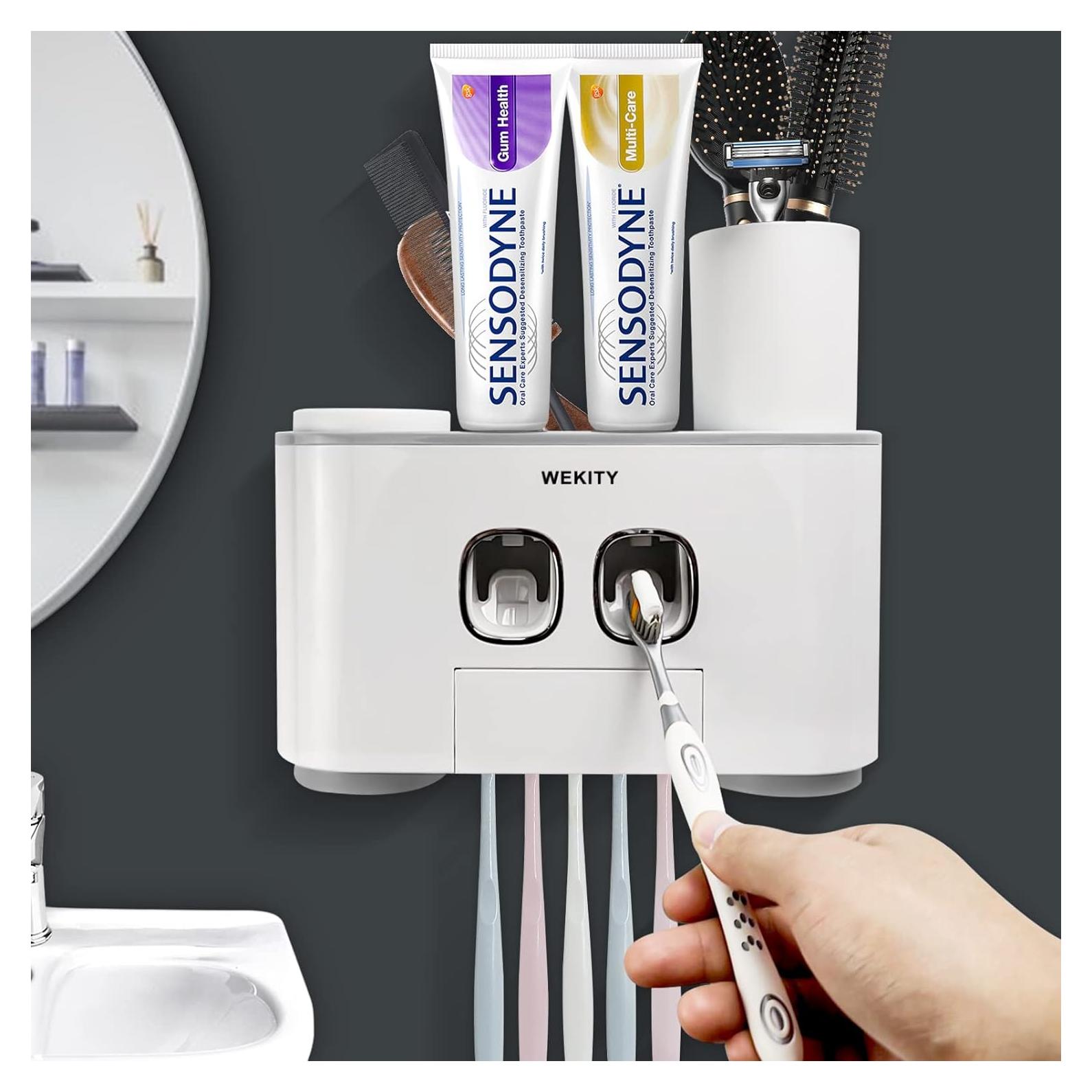 Soporte de Cepillos de Dientes WEKITY Gris con Dispensador