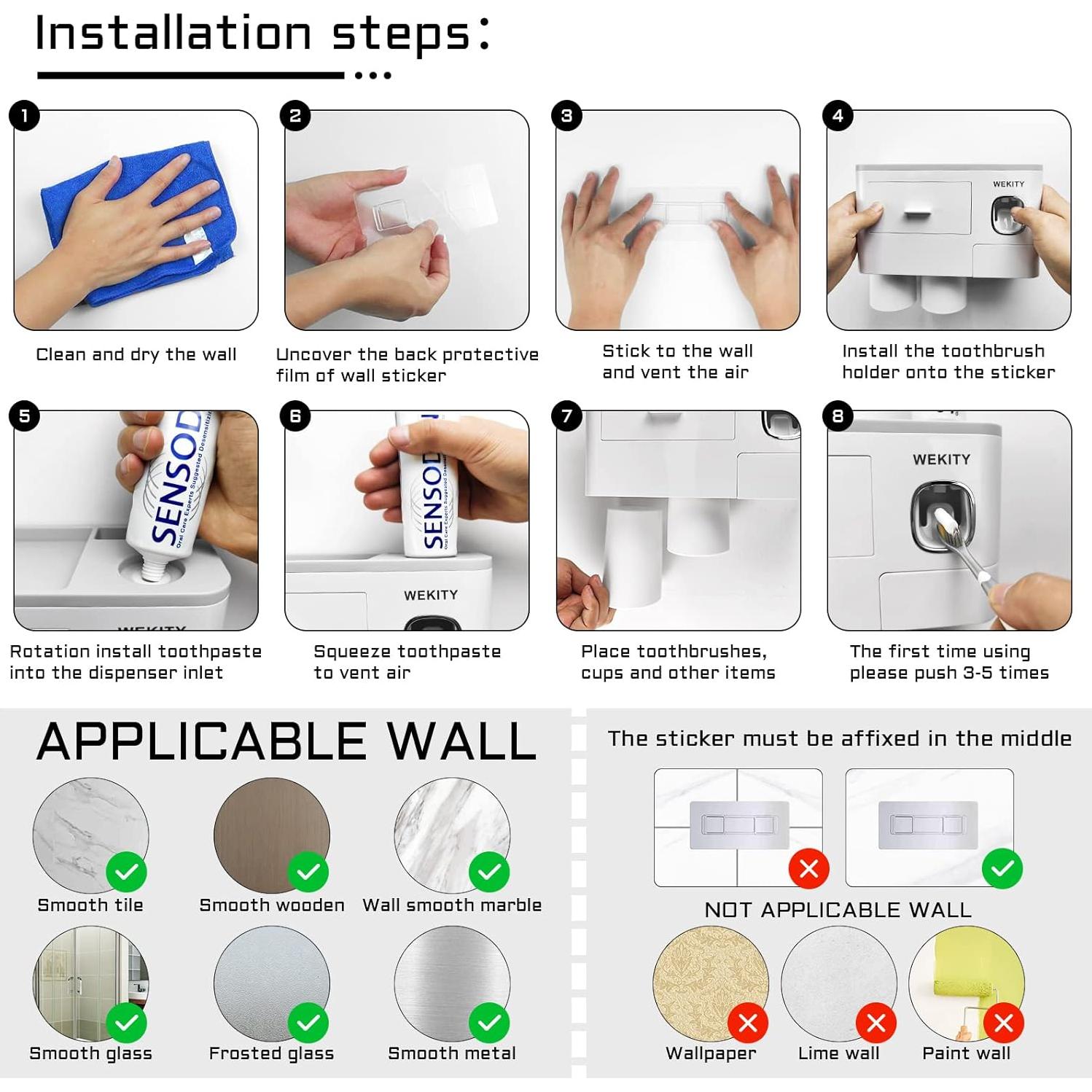Soporte de Cepillos de Dientes WEKITY Gris con Dispensador
