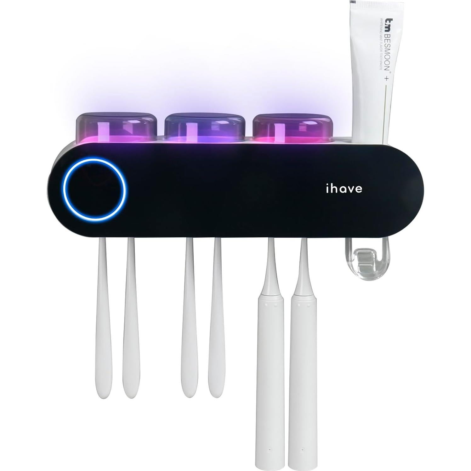 Soporte de Cepillos de Dientes iHave UV Negro 3 Tazas