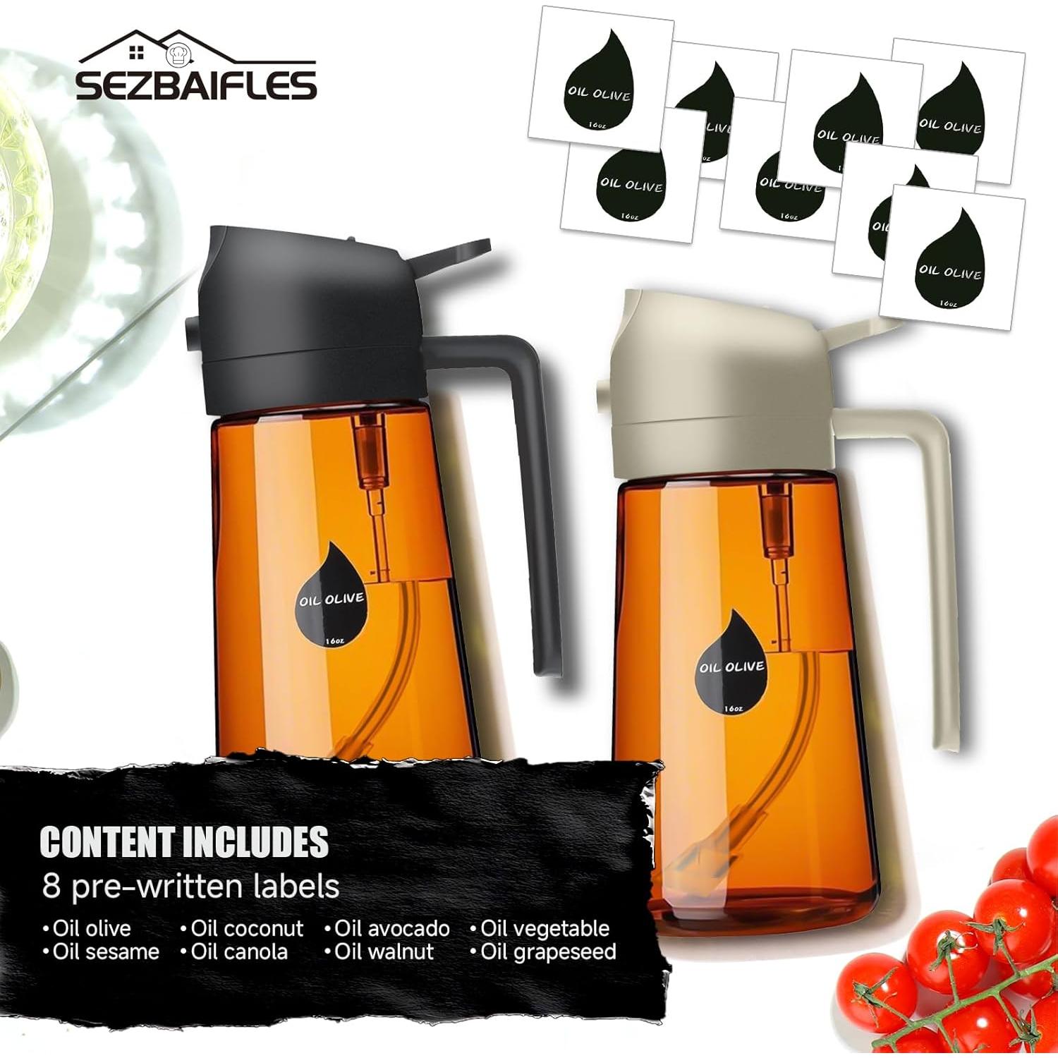 Rociador de Aceite 2 en 1 Sezbaifles 470ml Vidrio Marrón