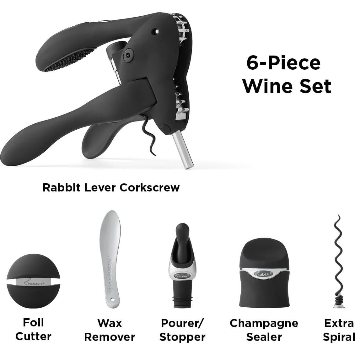 Kit de herramientas para vino Rabbit 6 piezas negro